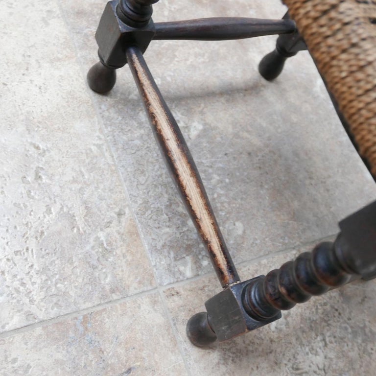 French Midcentury Woven Cord Wooden Stool or Side Table at 1stDibs