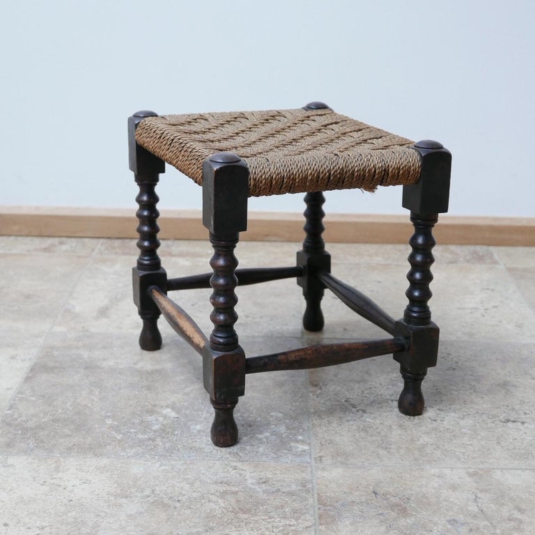 French Midcentury Woven Cord Wooden Stool or Side Table at 1stDibs
