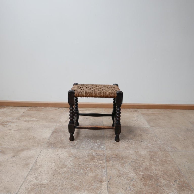 French Midcentury Woven Cord Wooden Stool or Side Table at 1stDibs
