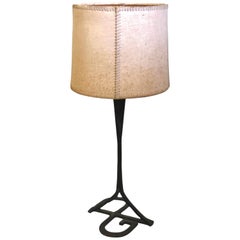 Retro French Mid-Century Wrought Iron & Parchment Table Lamp Attr to Gilbert Poillerat