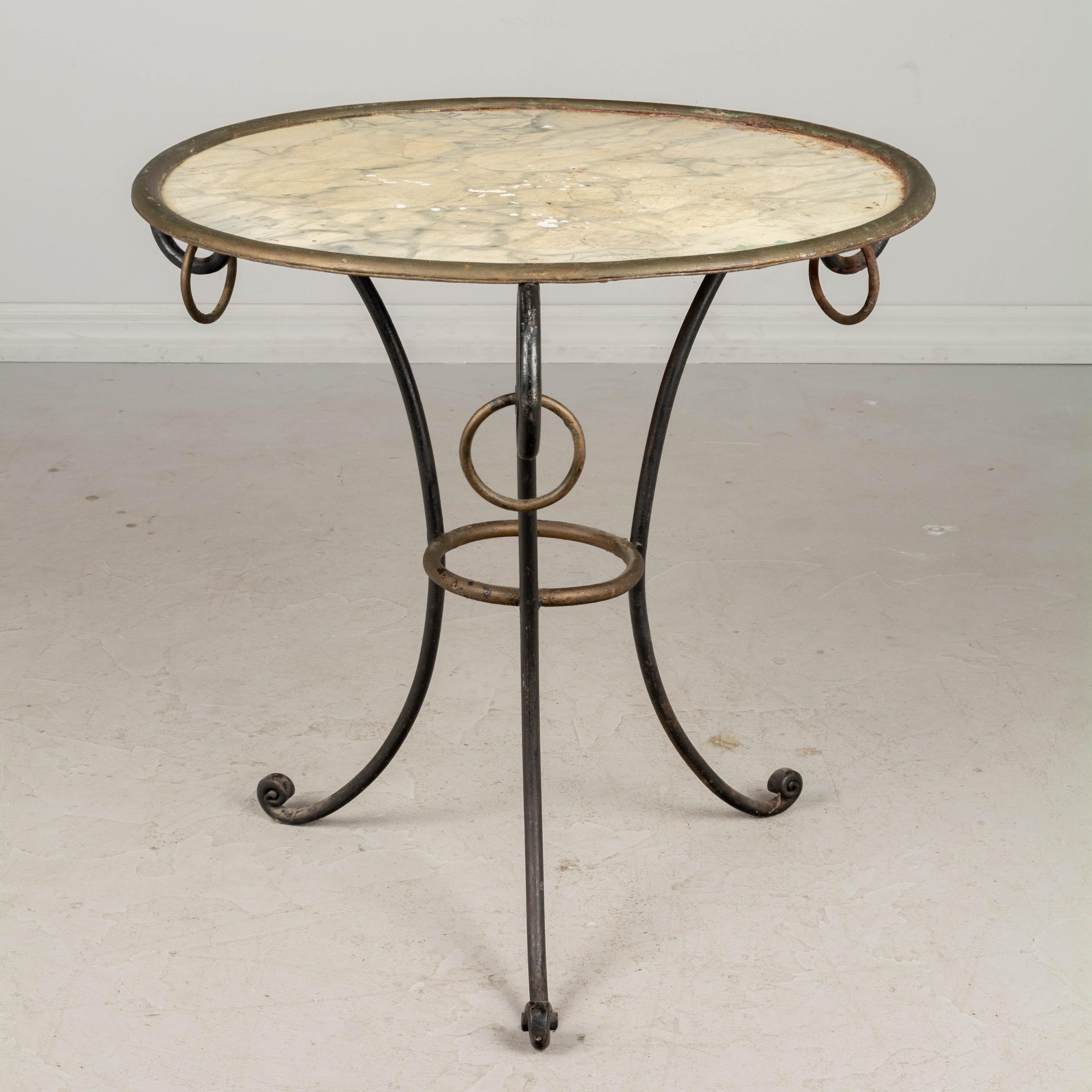 Painted French Mid Century Wrought Iron Side Table For Sale
