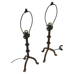 French Mid-Century Wrought Iron Table Lamps in the Style of Giacometti