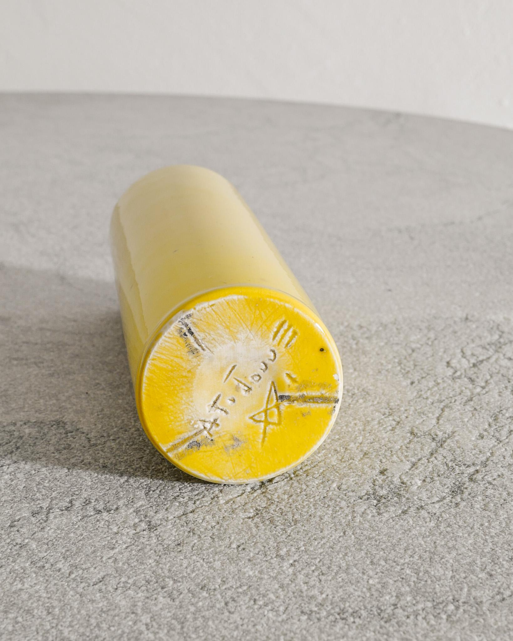 Mid-20th Century French Mid Century Yellow Cylinder Vase by Georges Jouve for Steph Simon, 1950s For Sale