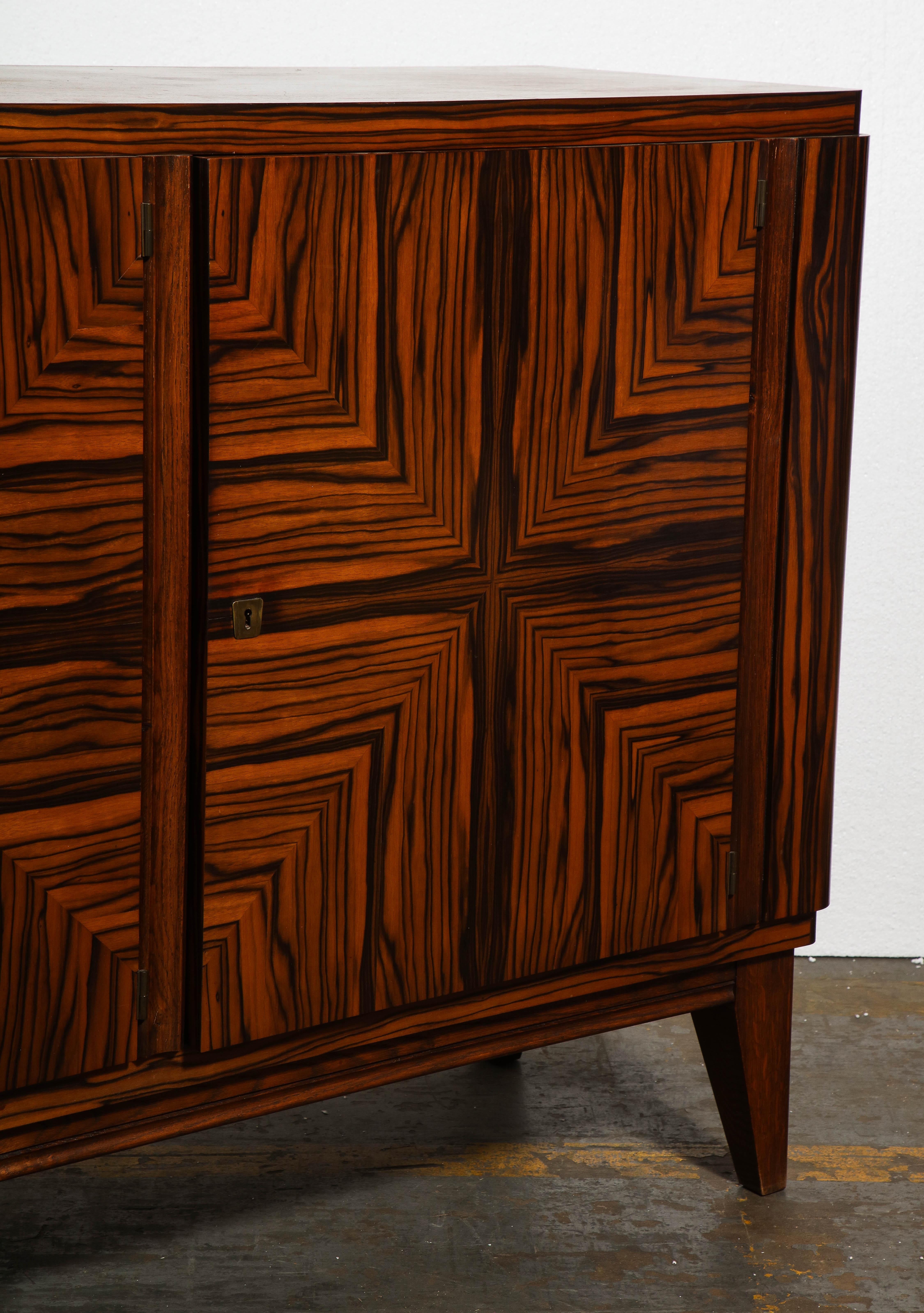 French Midcentury Zebra Wood Buffet Sideboard, 1950s In Good Condition In New York, NY