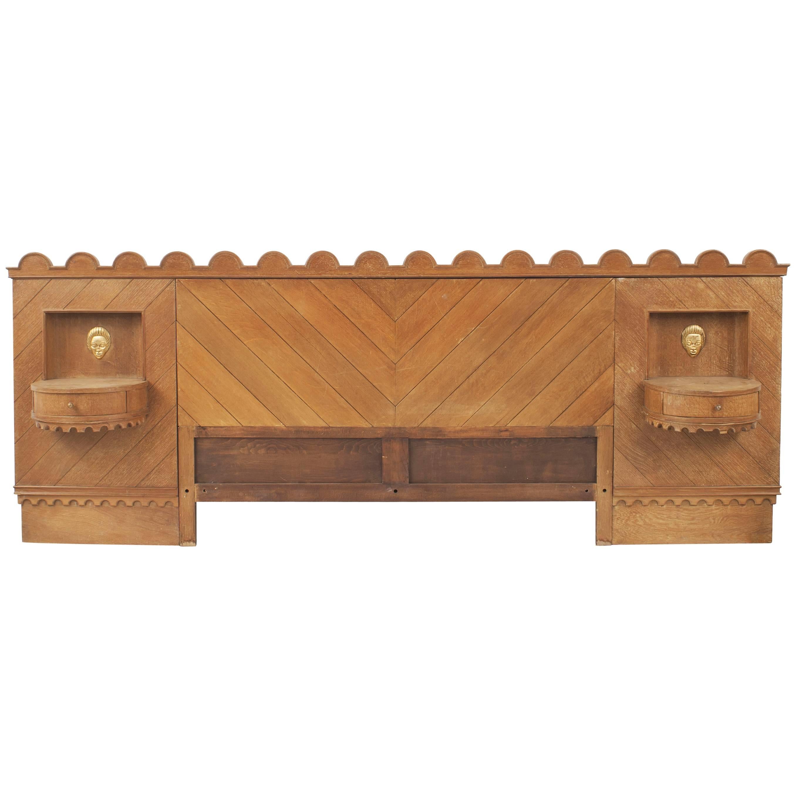 French Midcentury 
1940s
 Oak Headboard