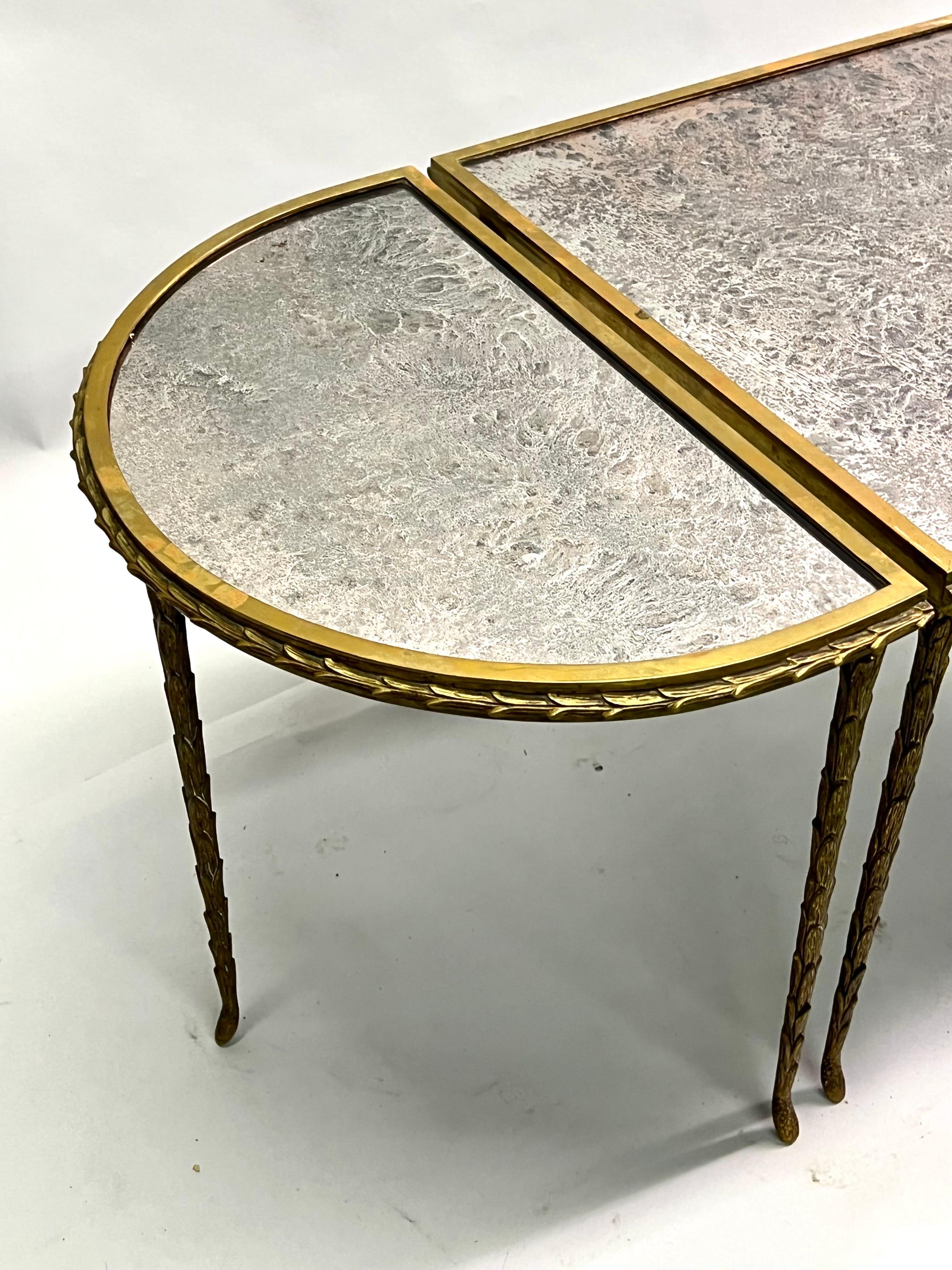 Mid-Century Modern French Midcentury 3 Part Gilt Bronze Faux Bamboo Coffee Table by Maison Baguès