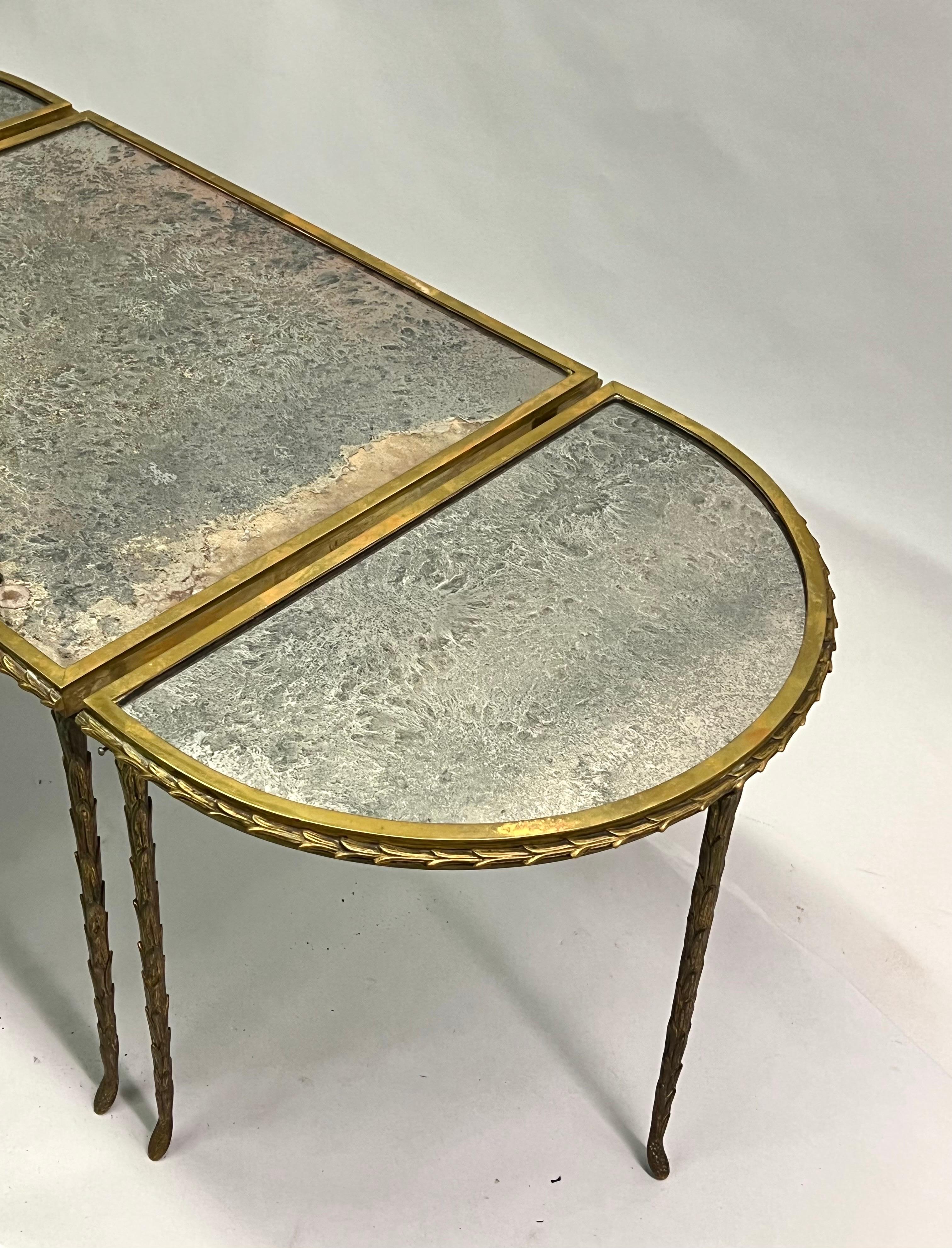 Patinated French Midcentury 3 Part Gilt Bronze Faux Bamboo Coffee Table by Maison Baguès