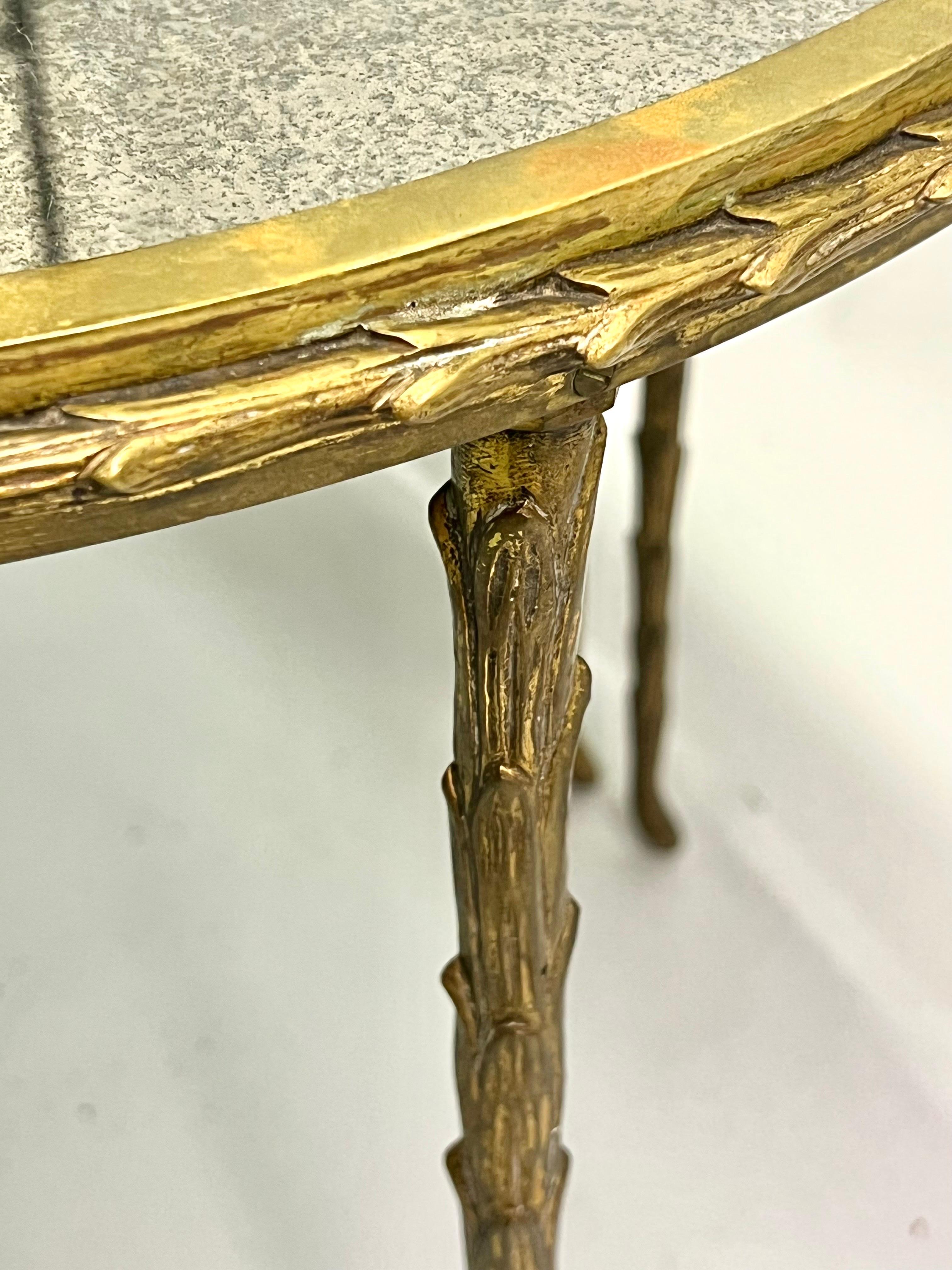 French Midcentury 3 Part Gilt Bronze Faux Bamboo Coffee Table by Maison Baguès 1
