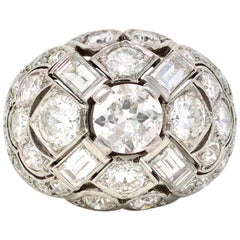 French Midcentury 3.80 Carat Diamond Dome Ring in 18 Karat White Gold circa 1950