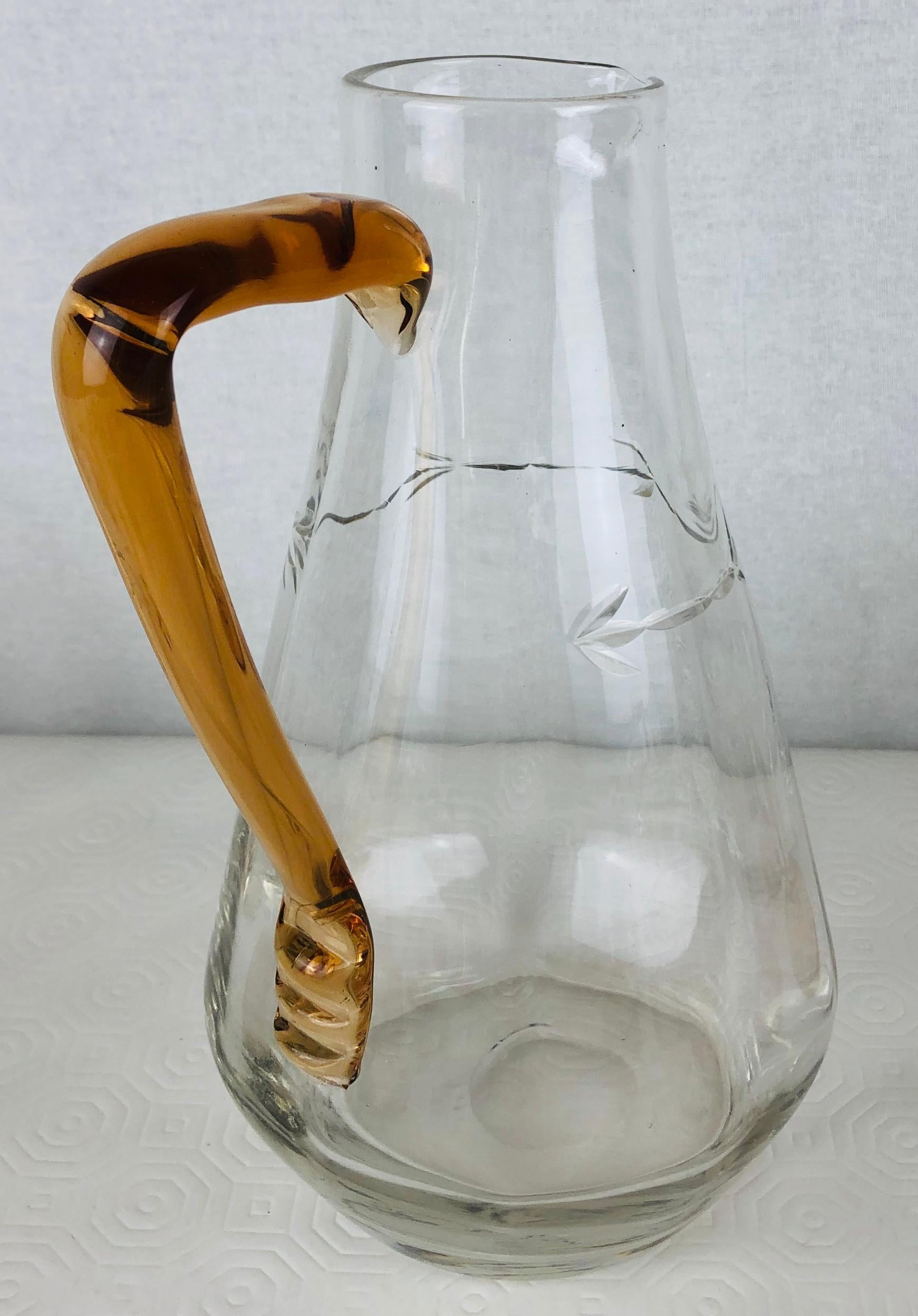 French midcentury 60 piece water, wine and liquor stemware set with a modernist design. The amber colored bases makes these glasses particularly pleasing to the eye. 
These vintage glasses will enhance any table setting. 

Consists of 60 pieces: 
