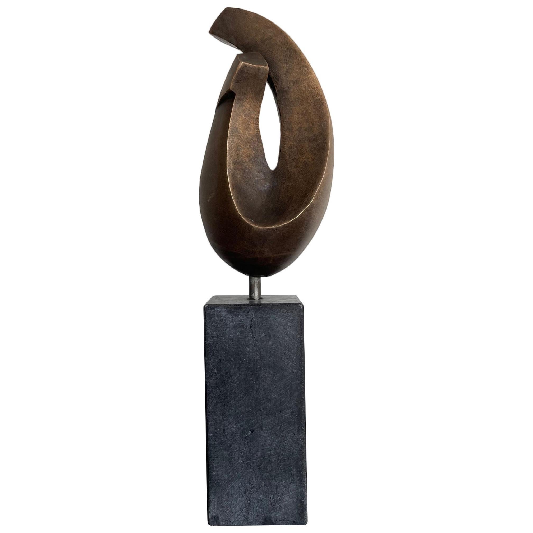 French Midcentury Abstract Bronze Sculpture Mounted on a Black Marble Plinth