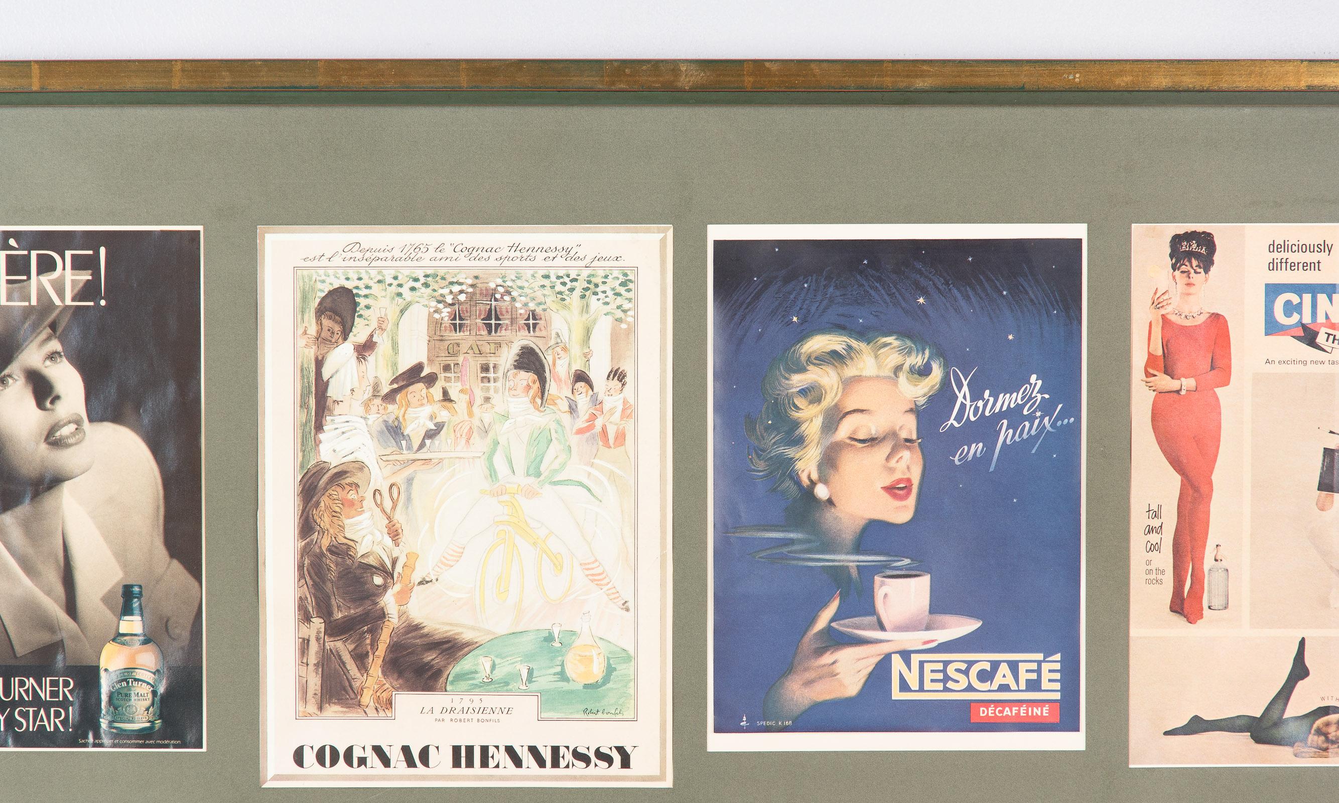 Mid-Century Modern French Midcentury Advertising Posters in Wooden Frame, 1960s