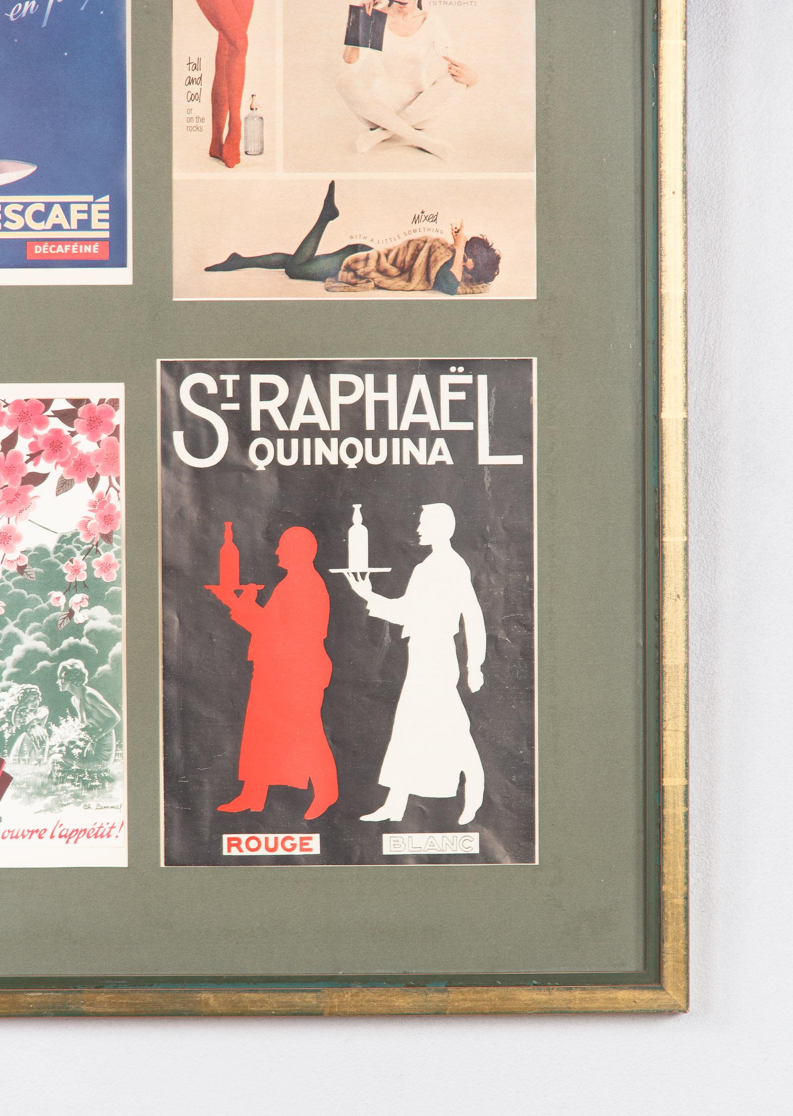 20th Century French Midcentury Advertising Posters in Wooden Frame, 1960s