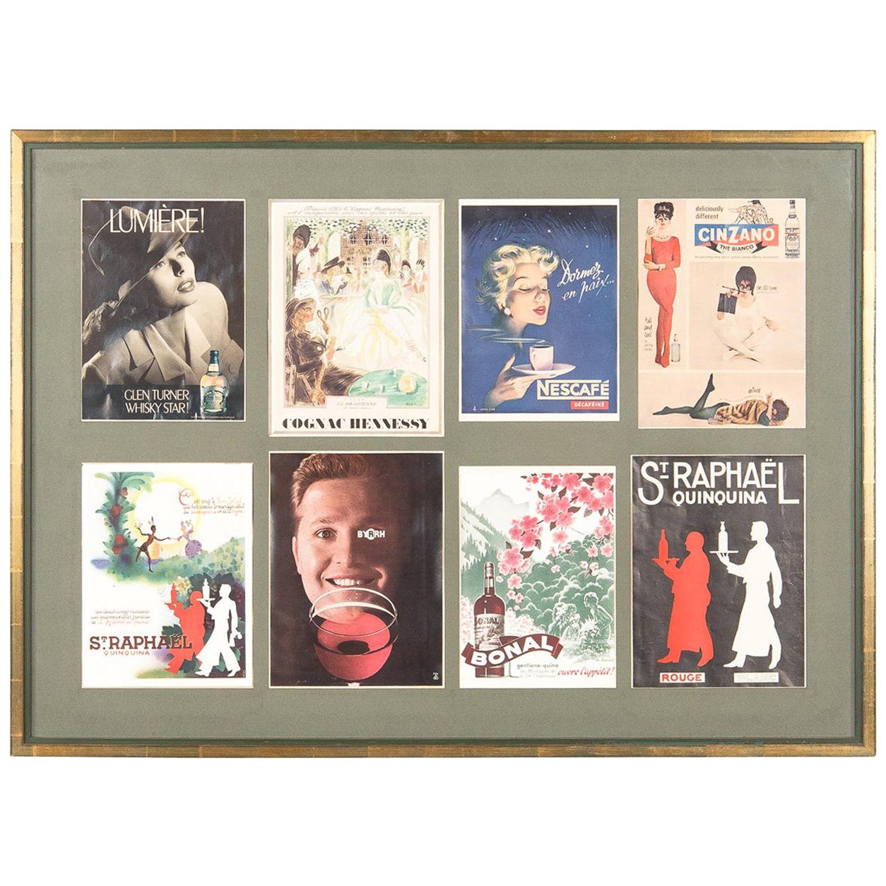 French Midcentury Advertising Posters in Wooden Frame, 1960s