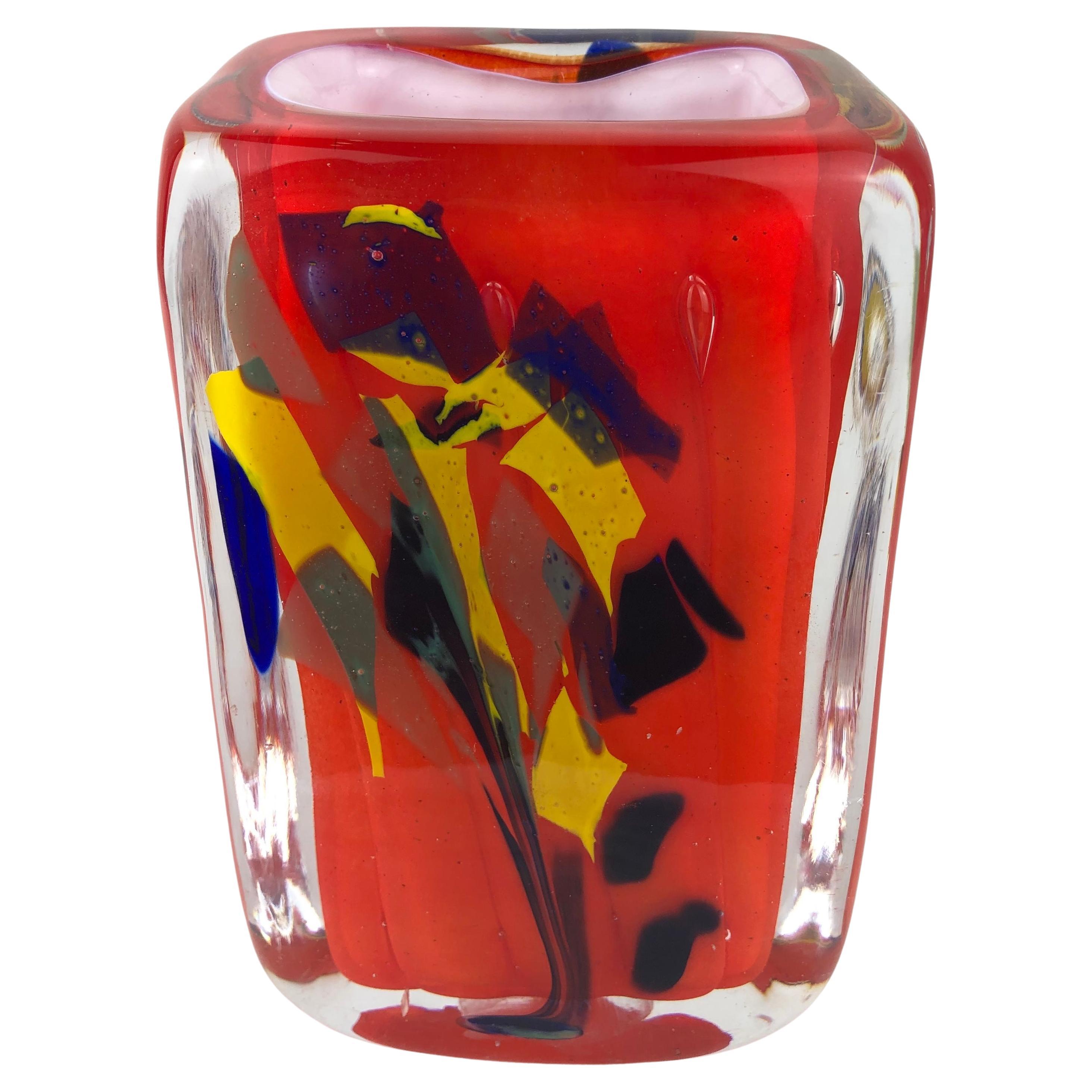 French Midcentury Art Glass Vase by Raymond Branly For Sale