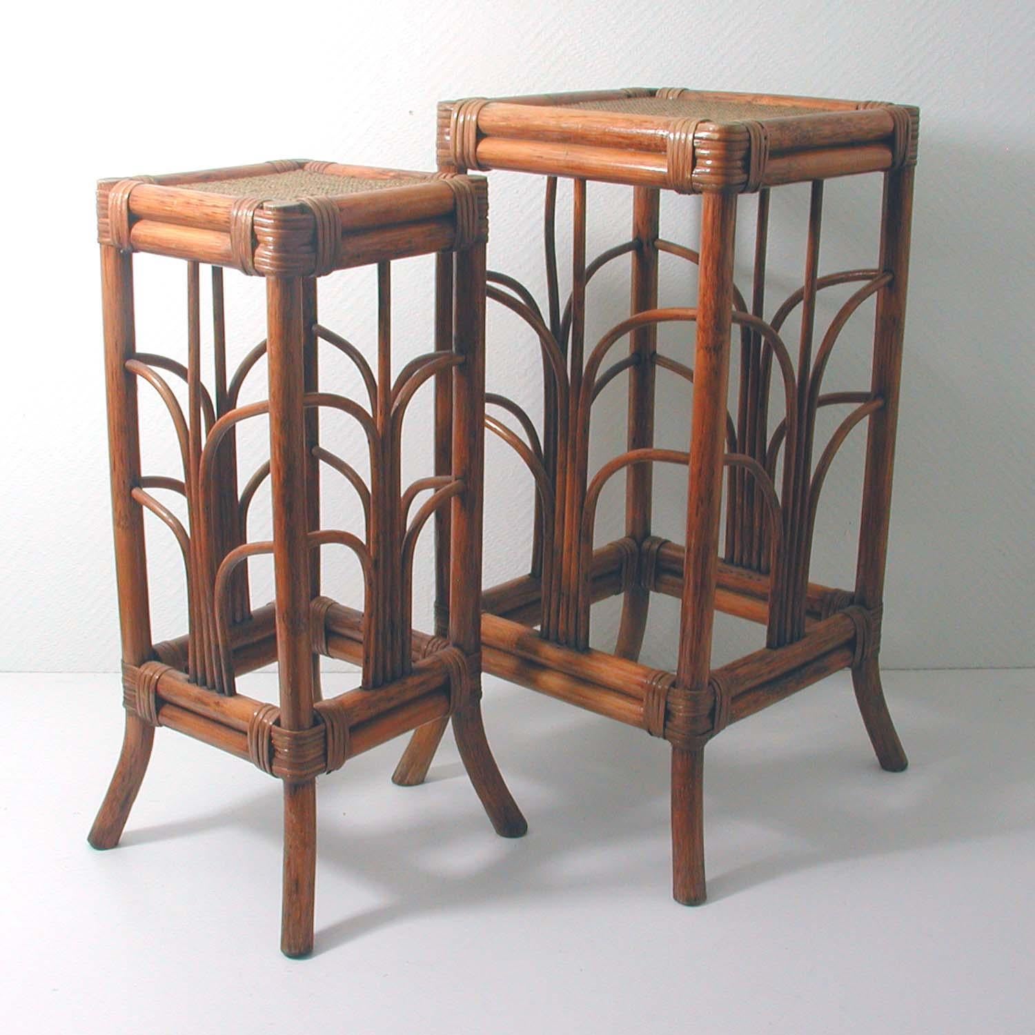 French Midcentury Art Nouveau Style Bamboo Nesting Tables Side End Tables, 1950s 5