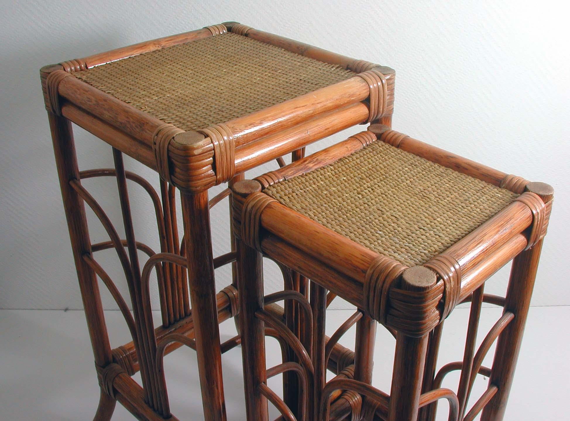 French Midcentury Art Nouveau Style Bamboo Nesting Tables Side End Tables, 1950s 11