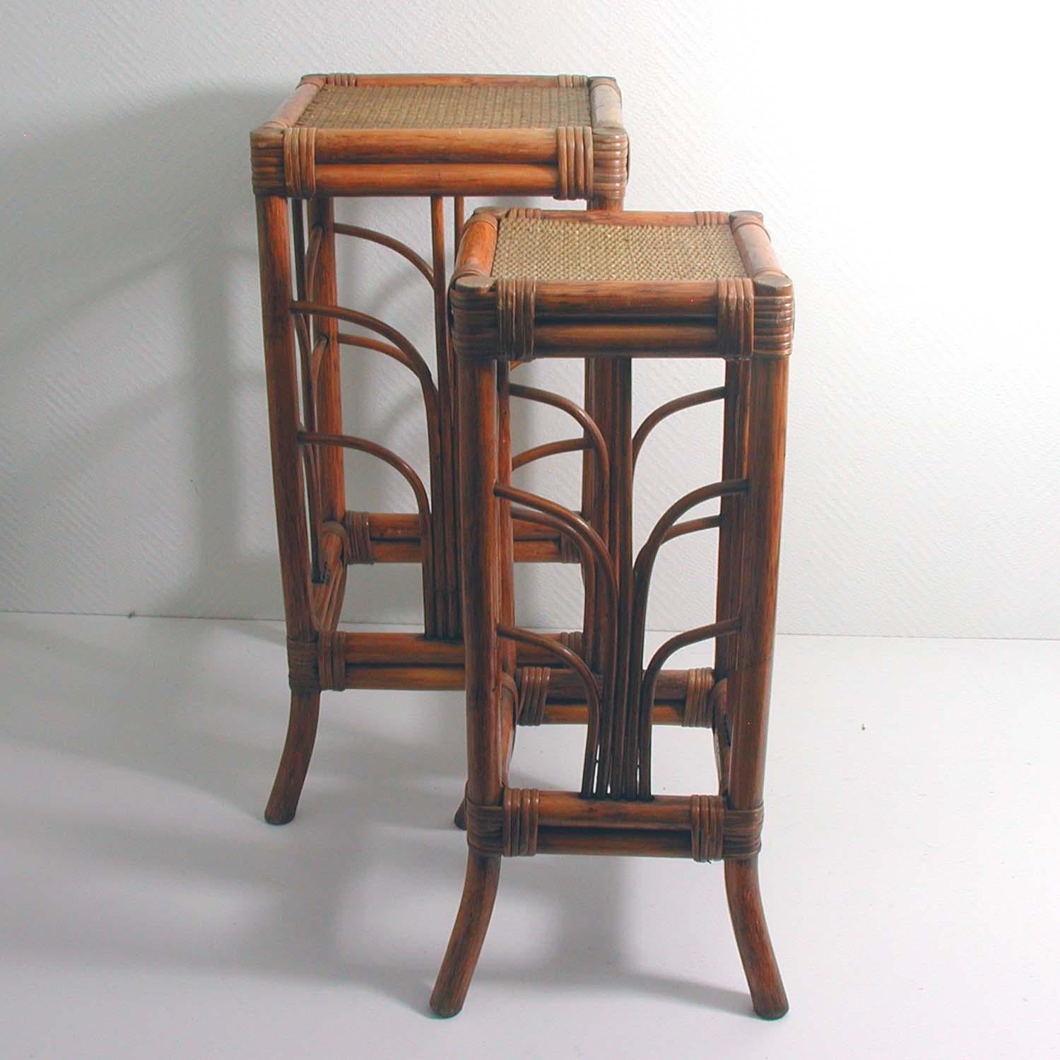 French Midcentury Art Nouveau Style Bamboo Nesting Tables Side End Tables, 1950s 2