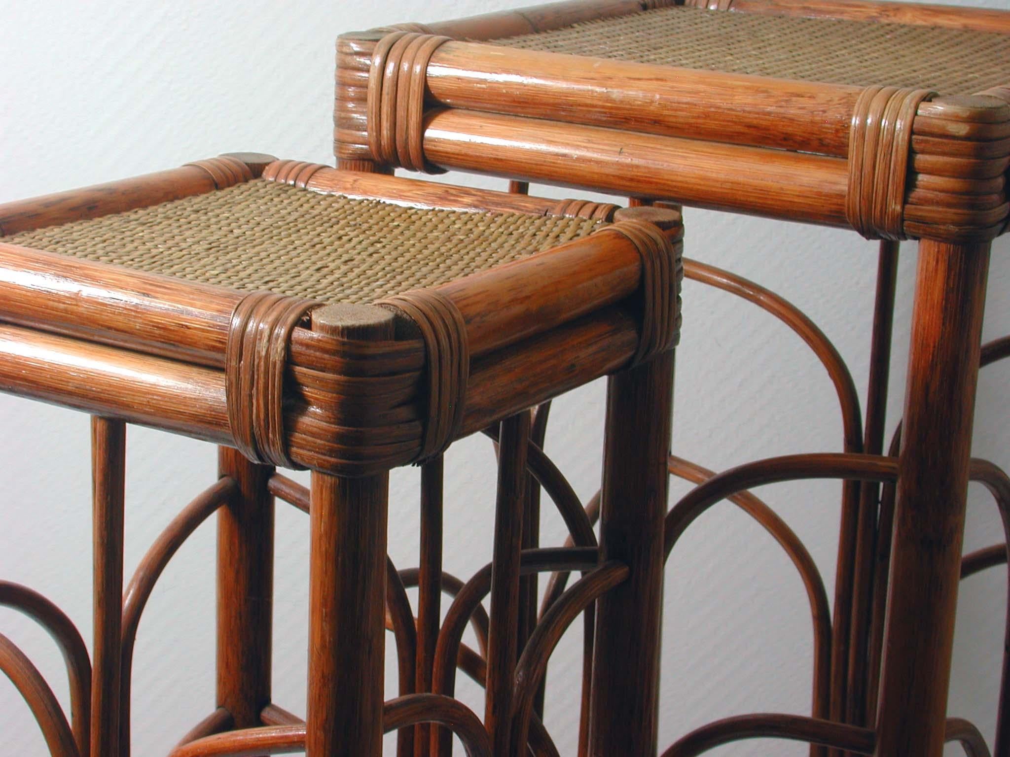 French Midcentury Art Nouveau Style Bamboo Nesting Tables Side End Tables, 1950s 3