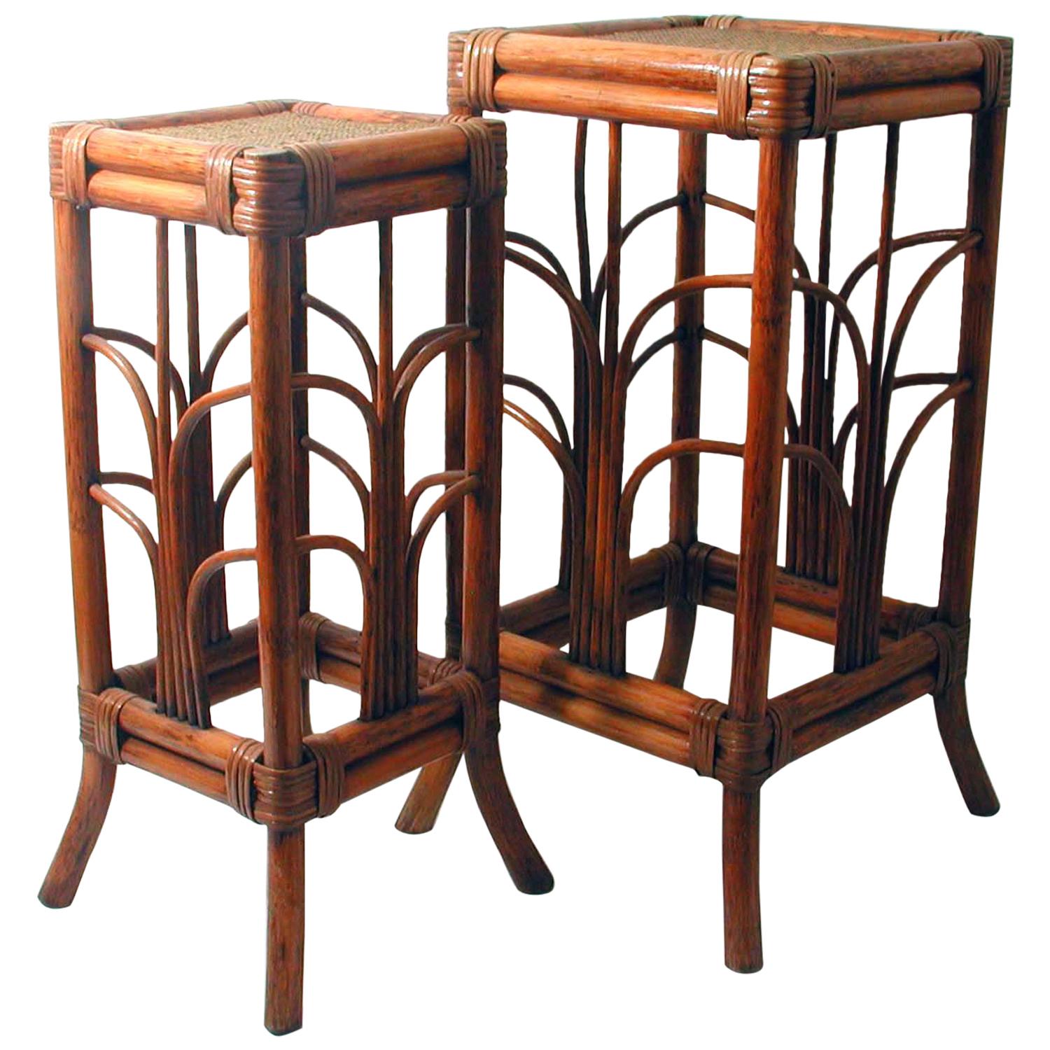 French Midcentury Art Nouveau Style Bamboo Nesting Tables Side End Tables, 1950s