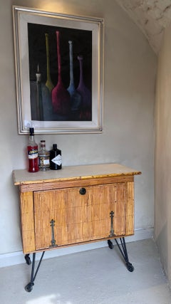 French Mid‑Century Bamboo Drinks Cabinet On Cast‑Iron Legs