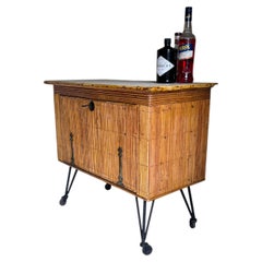 French Mid‑Century Bamboo Drinks Cabinet On Cast‑Iron Legs