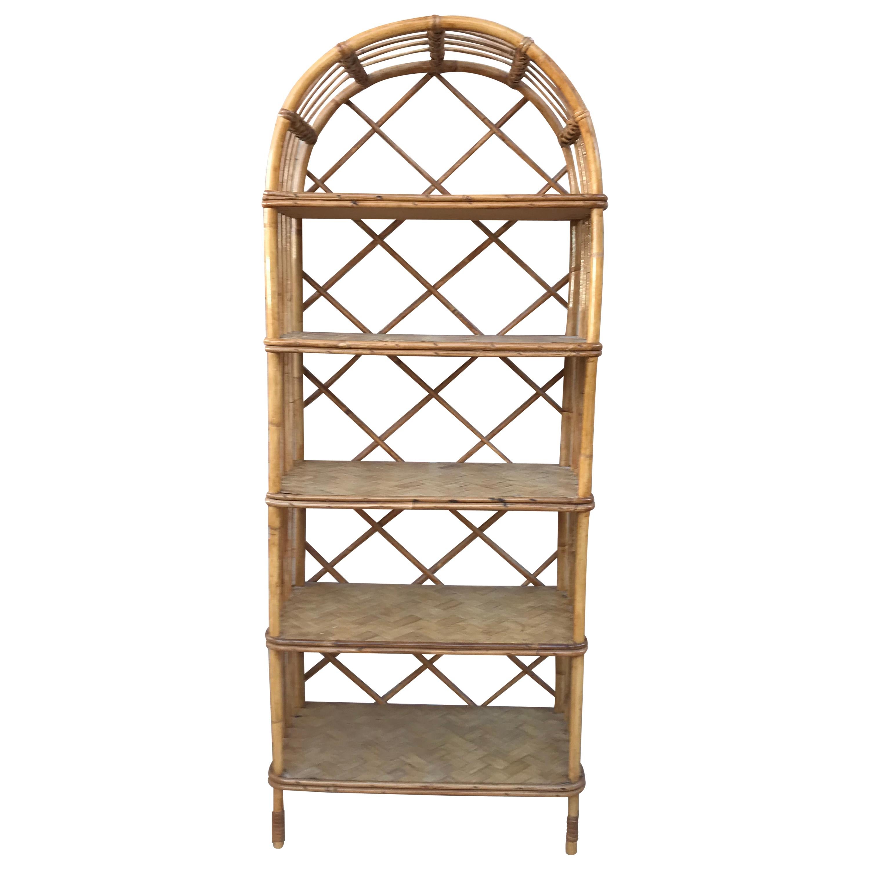 French Midcentury Bamboo Étagère with Five Bamboo Shelves For Sale