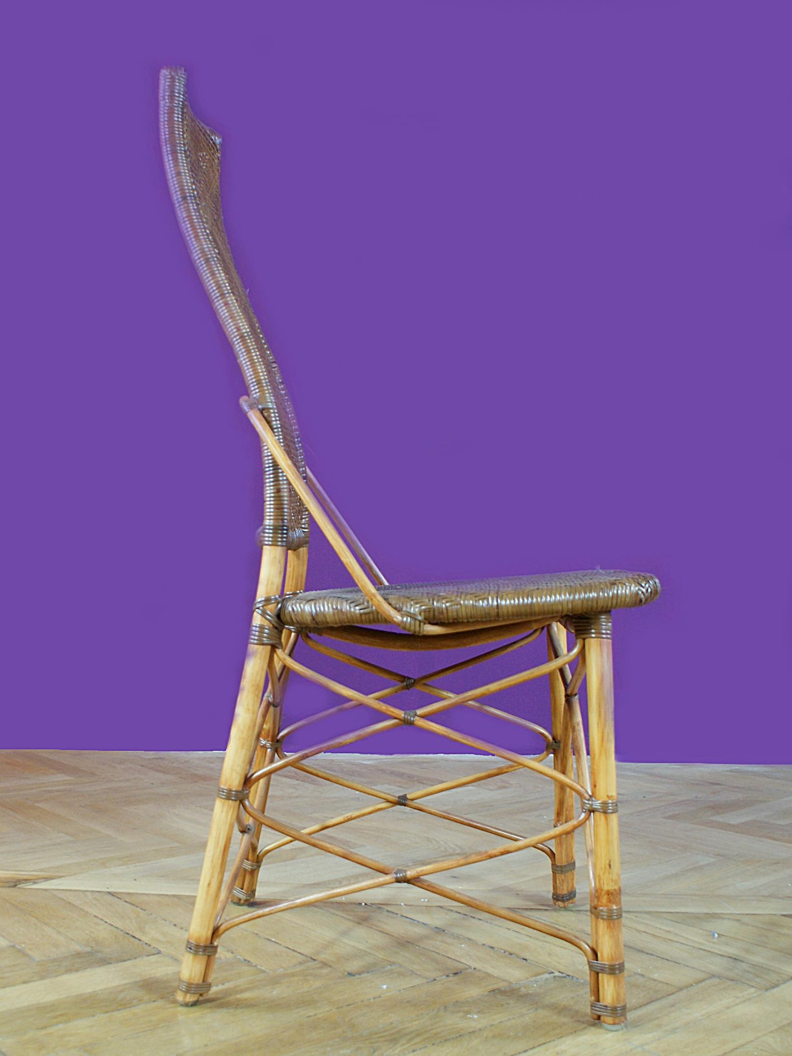 Mid-Century moderno Set da pranzo francese del Midcentury in bambù e rattan, sei sedie a spalliera, 1950, Francia in vendita