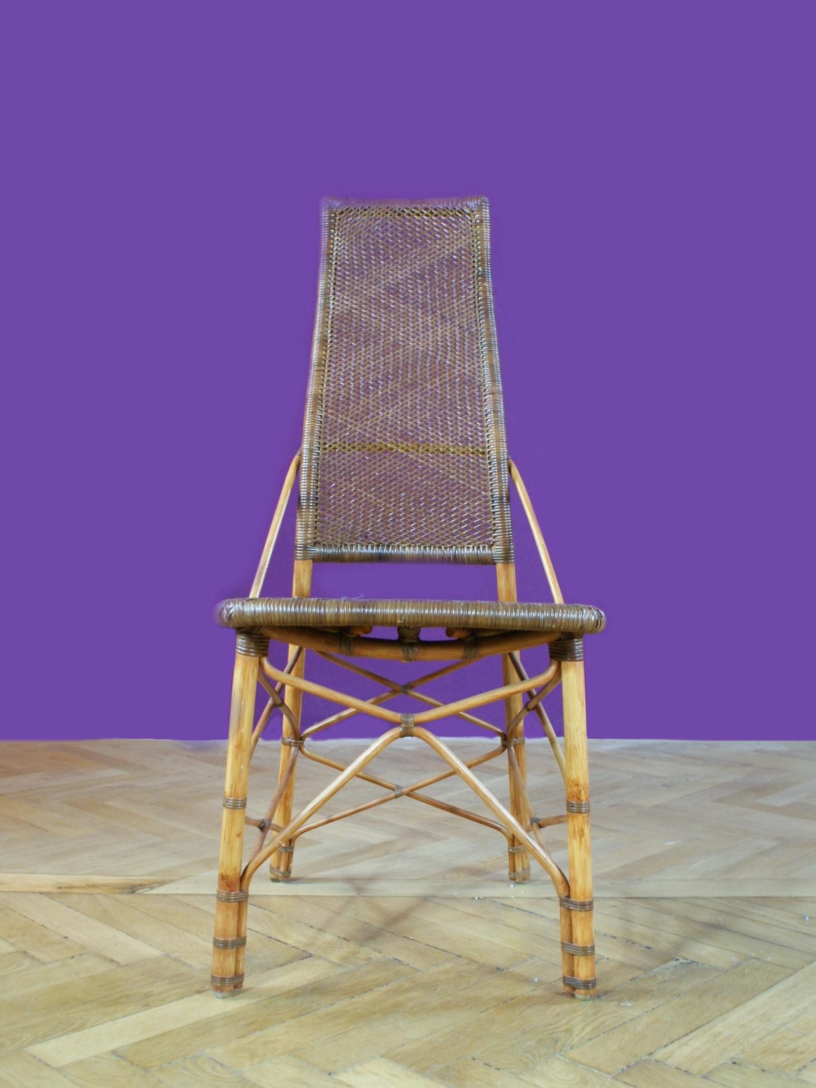 Francese Set da pranzo francese del Midcentury in bambù e rattan, sei sedie a spalliera, 1950, Francia in vendita