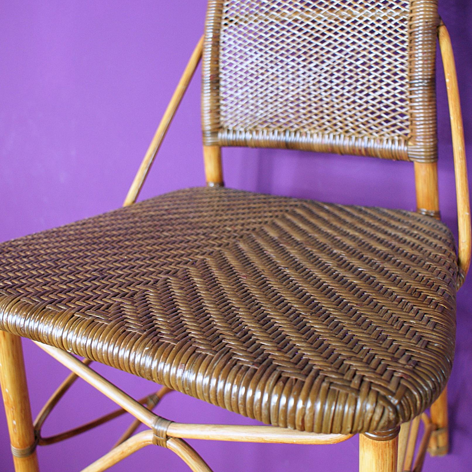 Fatto a mano Set da pranzo francese del Midcentury in bambù e rattan, sei sedie a spalliera, 1950, Francia in vendita