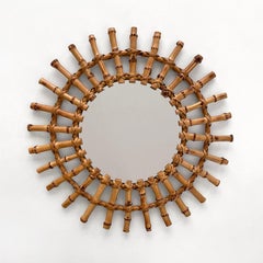 French Midcentury Bamboo Sunburst Wall Mirror