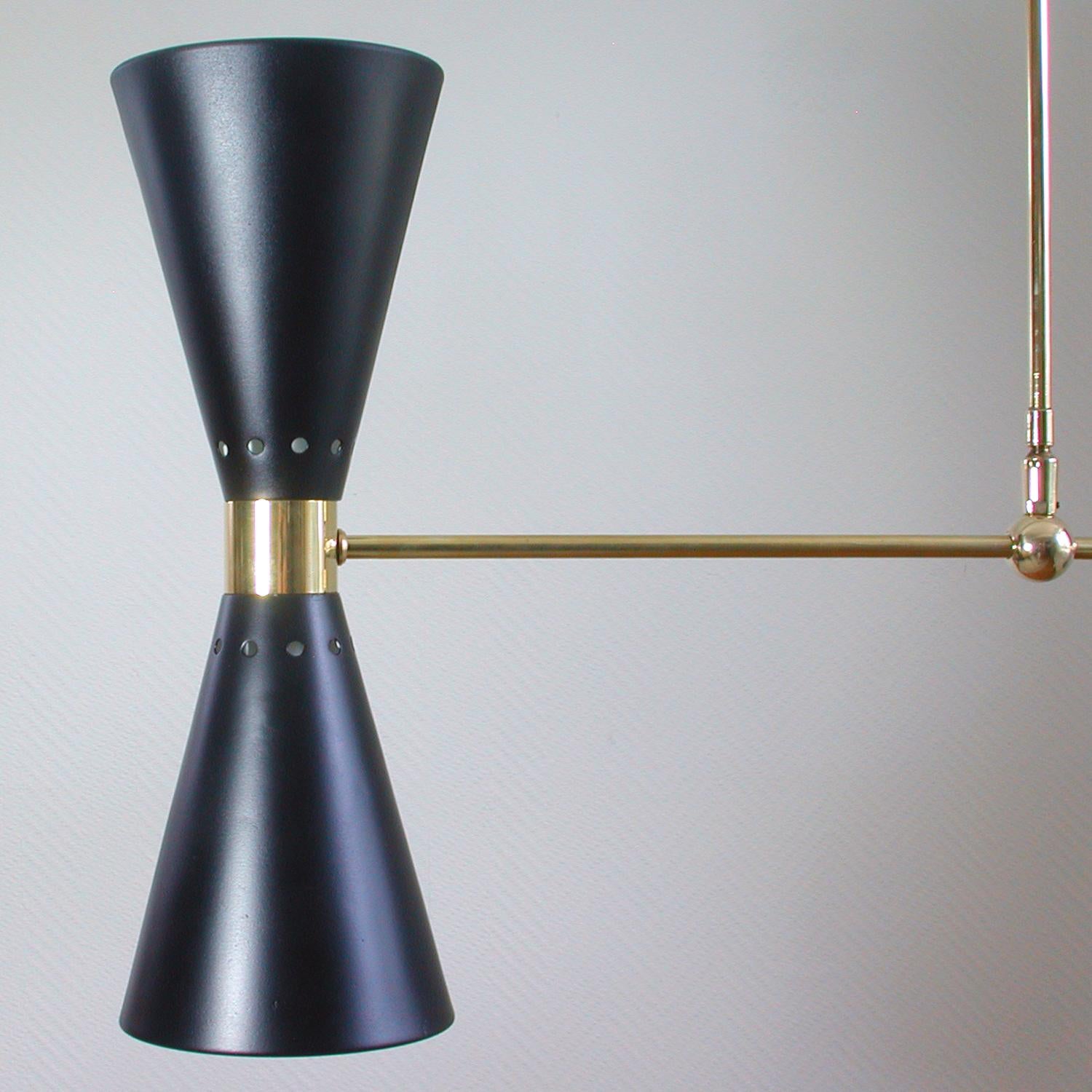 Mid-20th Century French Midcentury Black Double Cone Diabolo Pendant Chandelier, 1950s For Sale