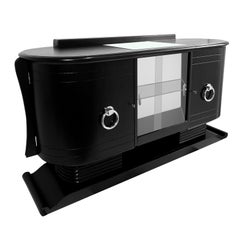 French Midcentury black Lacquered Bar Cabinet