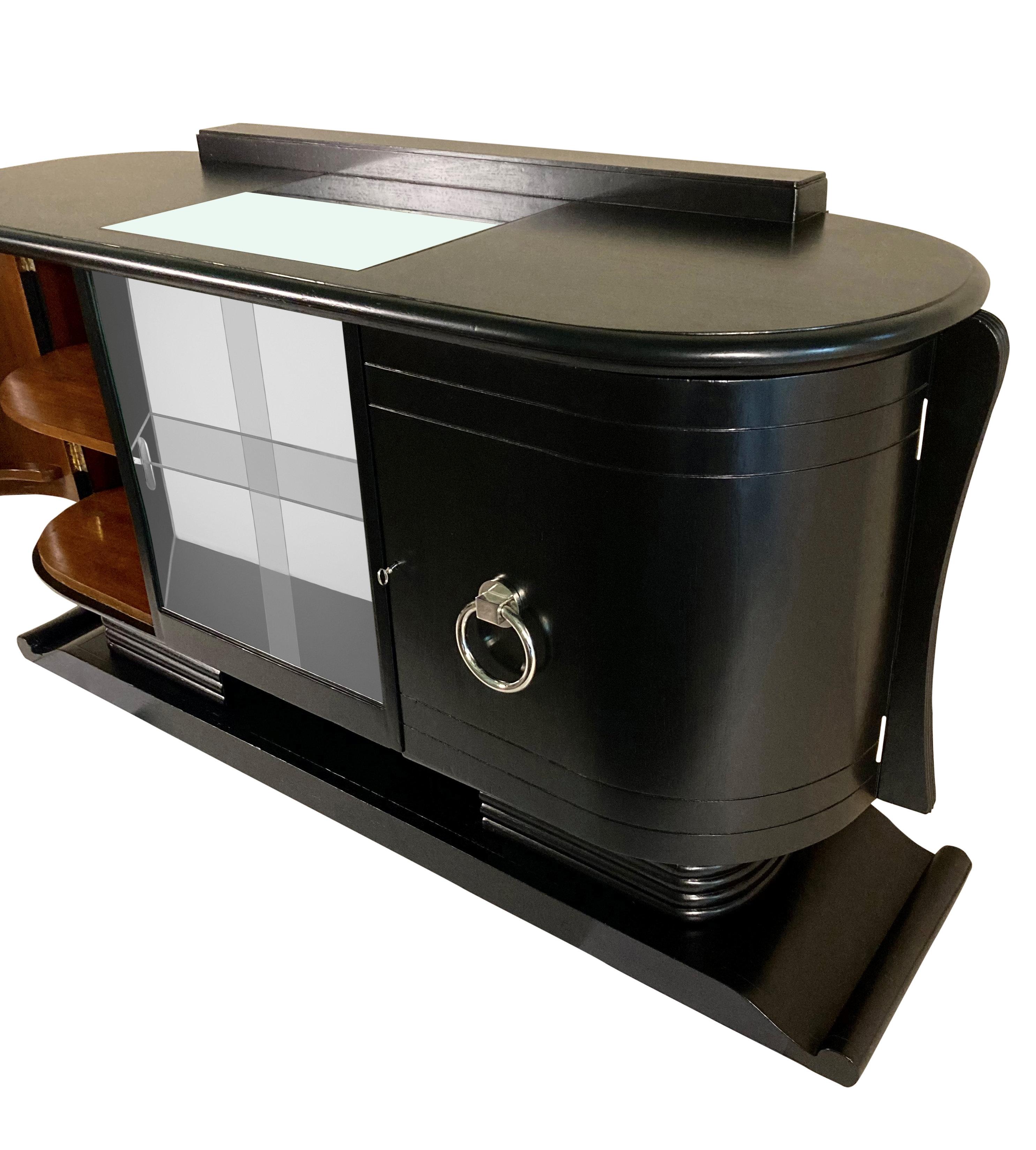 European French Midcentury black Lacquered Bar Cabinet For Sale