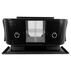 French Midcentury black Lacquered Bar Cabinet