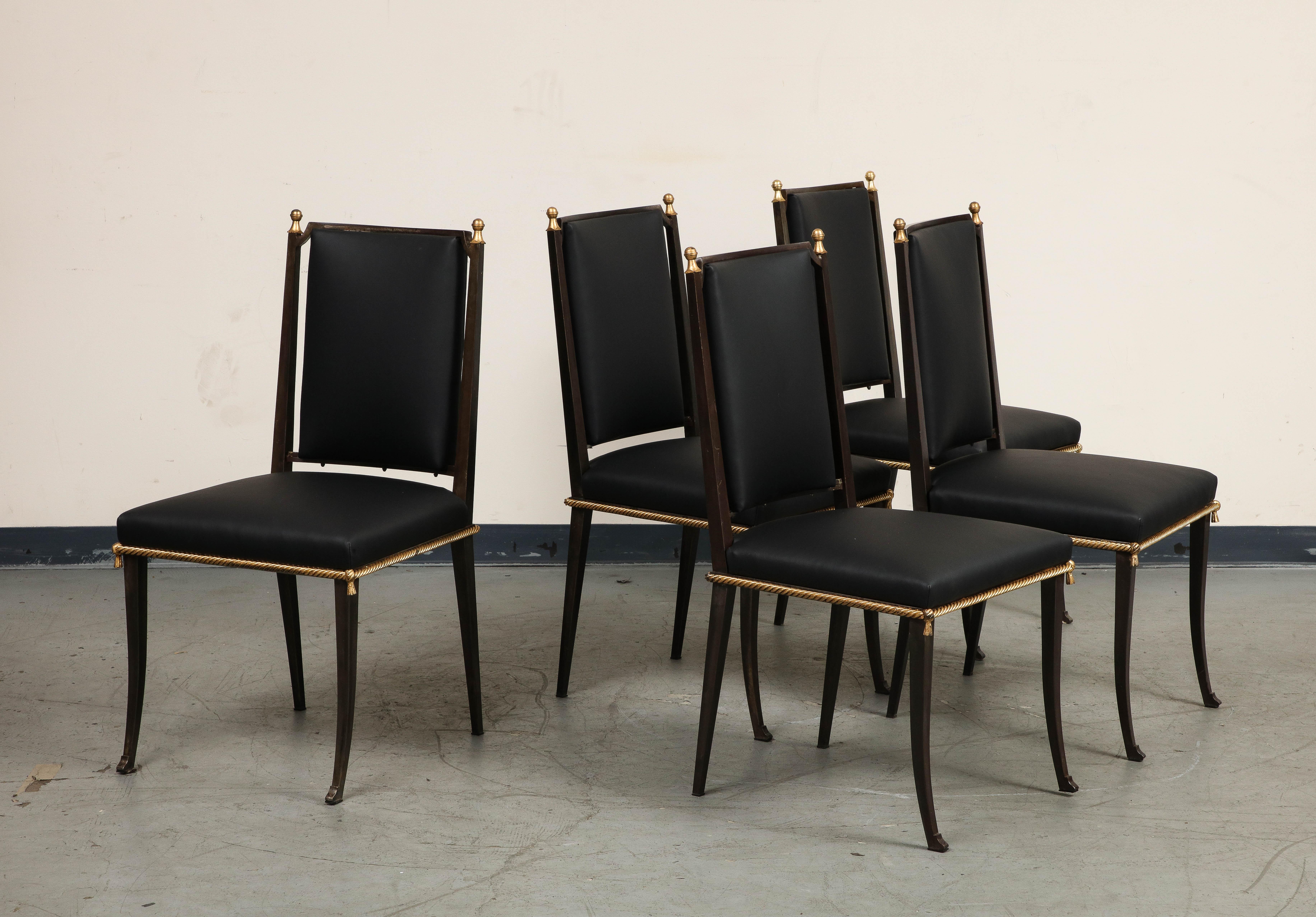 Mid-Century Modern French Midcentury Blackened Iron Dining Chairs, Set of 7 For Sale