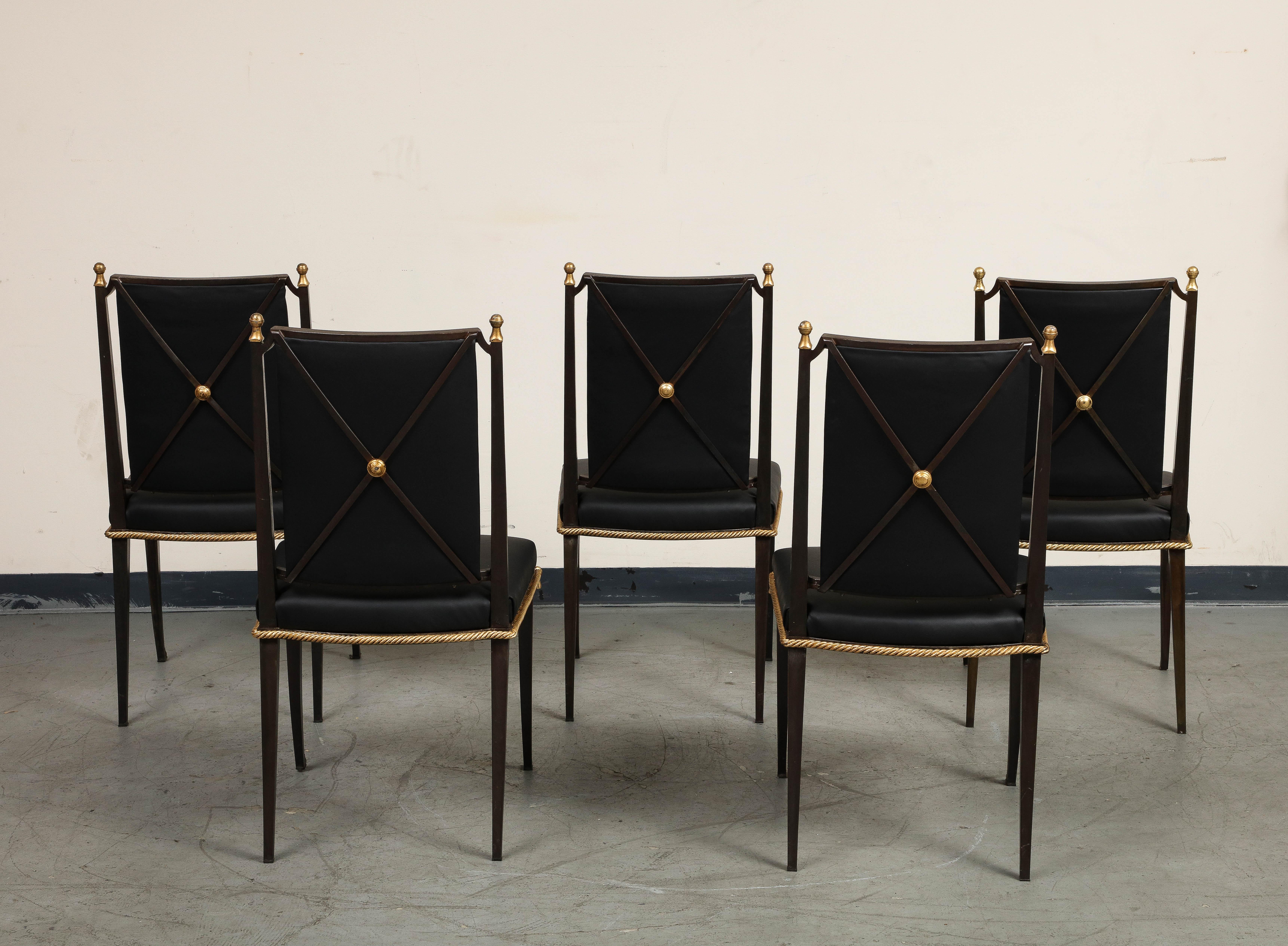 French Midcentury Blackened Iron Dining Chairs, Set of 7 In Good Condition For Sale In Chicago, IL