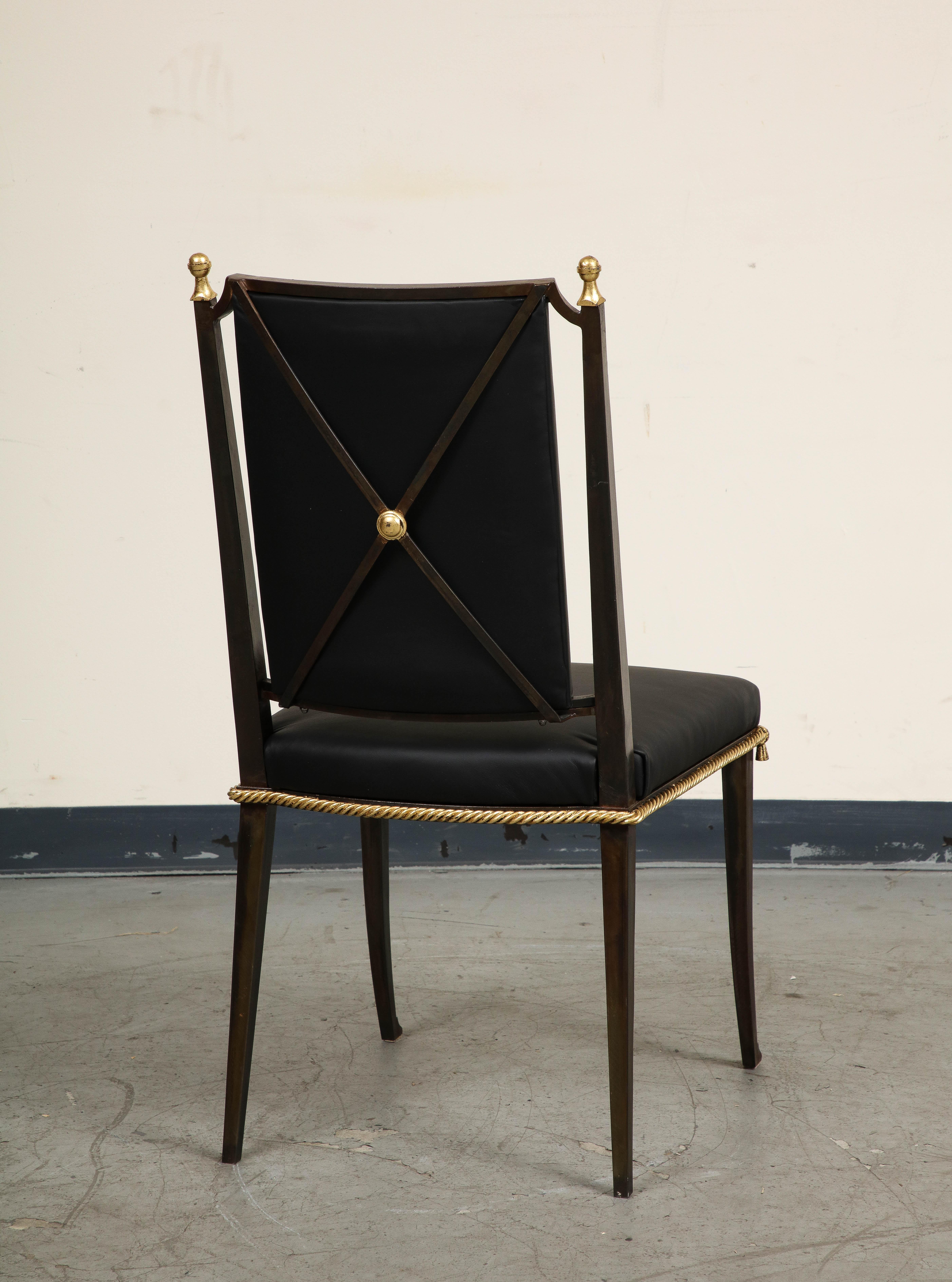 French Midcentury Blackened Iron & Gilt Dining Chairs, Set of 6 For Sale 4