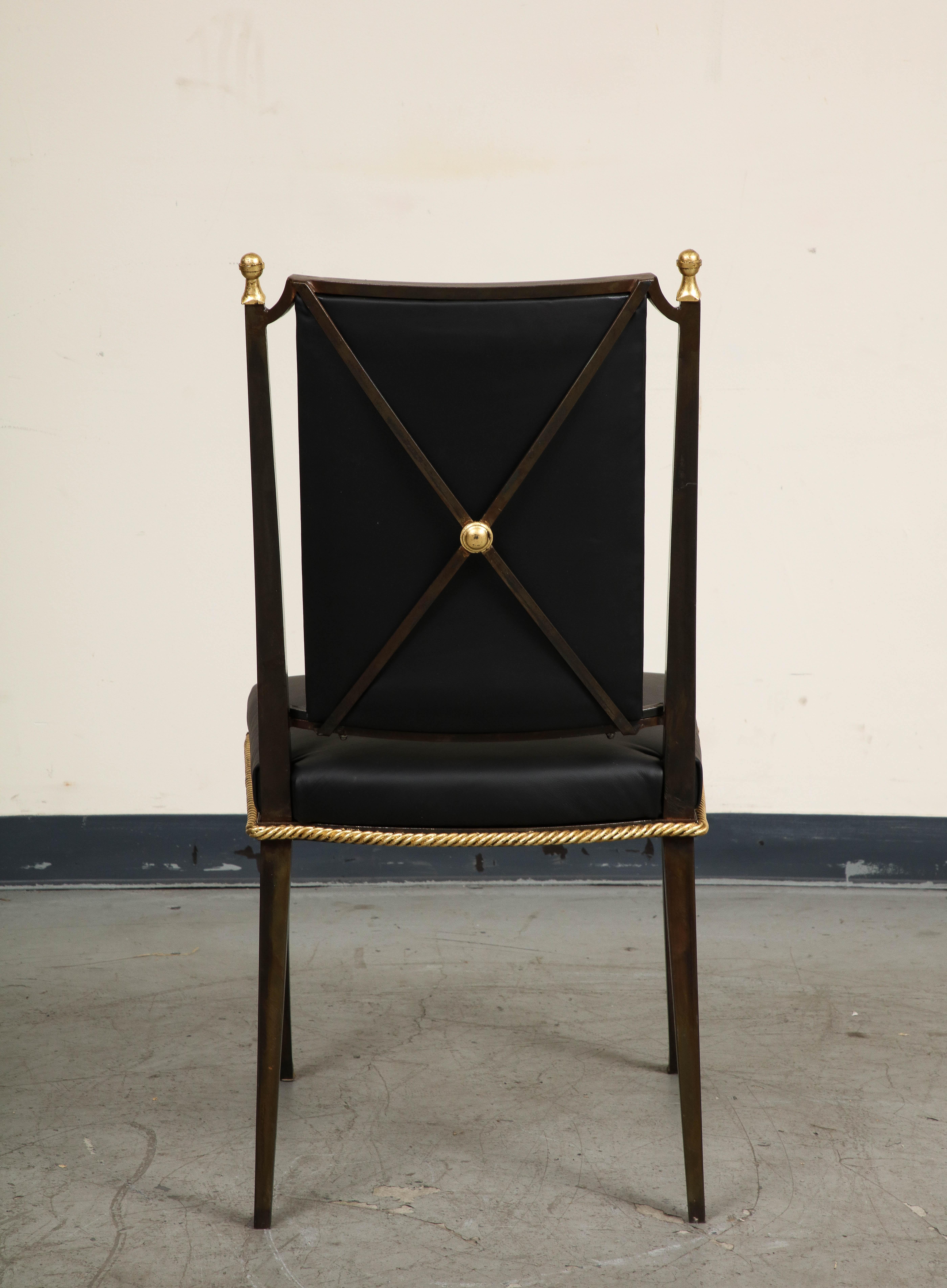 French Midcentury Blackened Iron & Gilt Dining Chairs, Set of 6 For Sale 5