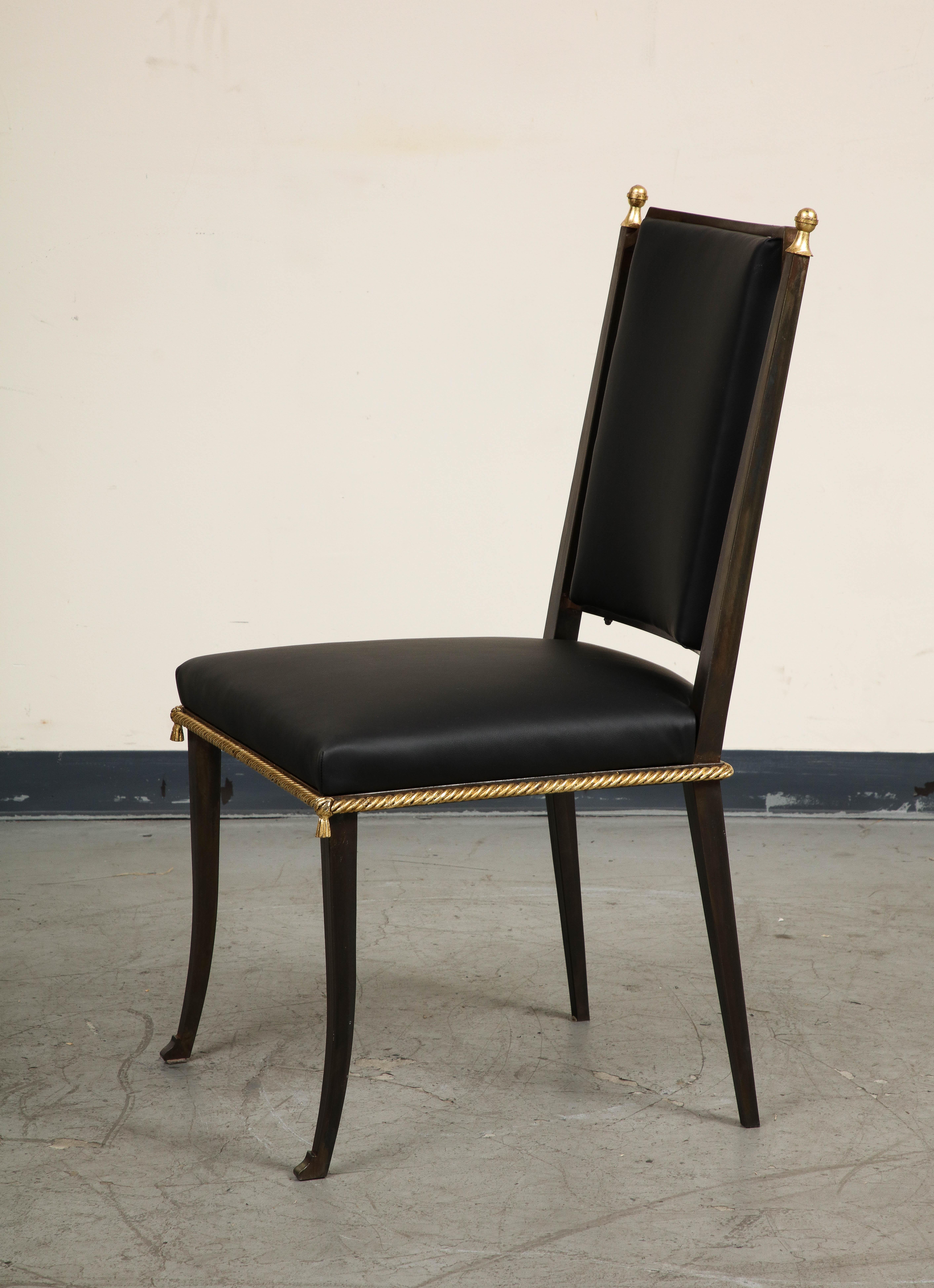French Midcentury Blackened Iron & Gilt Dining Chairs, Set of 6 For Sale 6