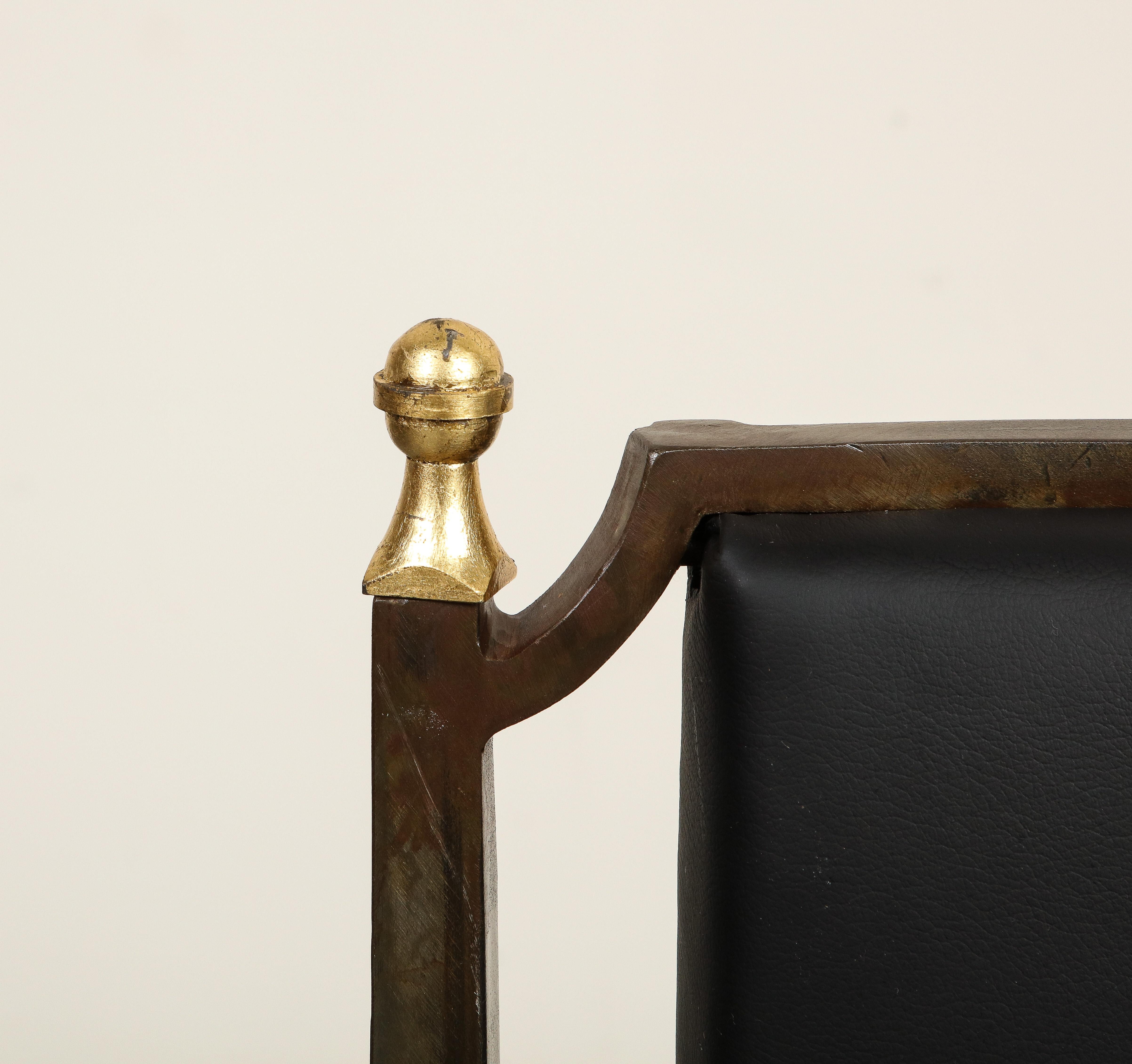 French Midcentury Blackened Iron & Gilt Dining Chairs, Set of 6 For Sale 7