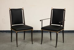 French Midcentury Blackened Iron & Gilt Dining Chairs, Set of 6