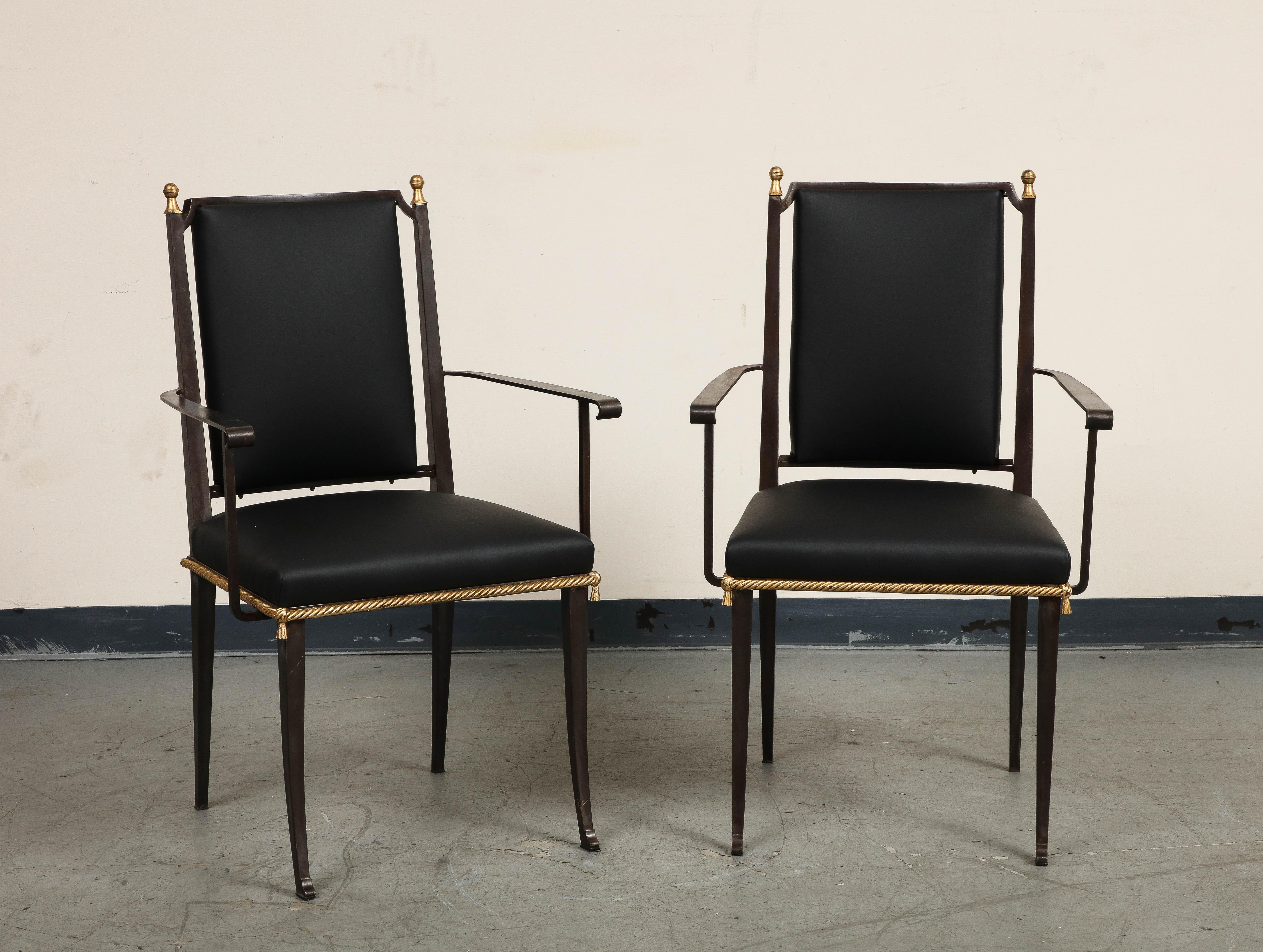 20th Century French Midcentury Blackened Iron & Gilt Dining Chairs, Set of 6 For Sale
