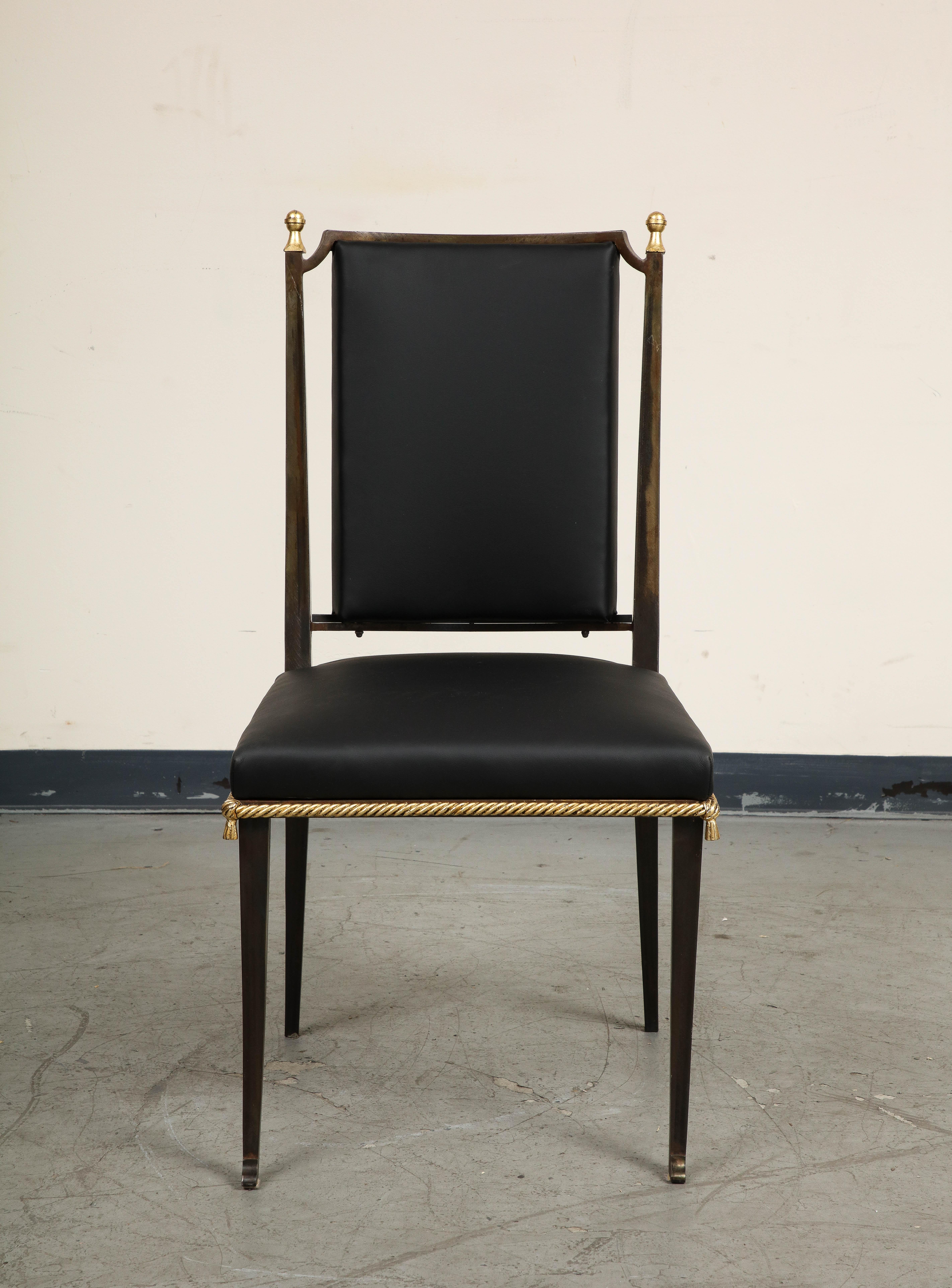 French Midcentury Blackened Iron & Gilt Dining Chairs, Set of 6 For Sale 1
