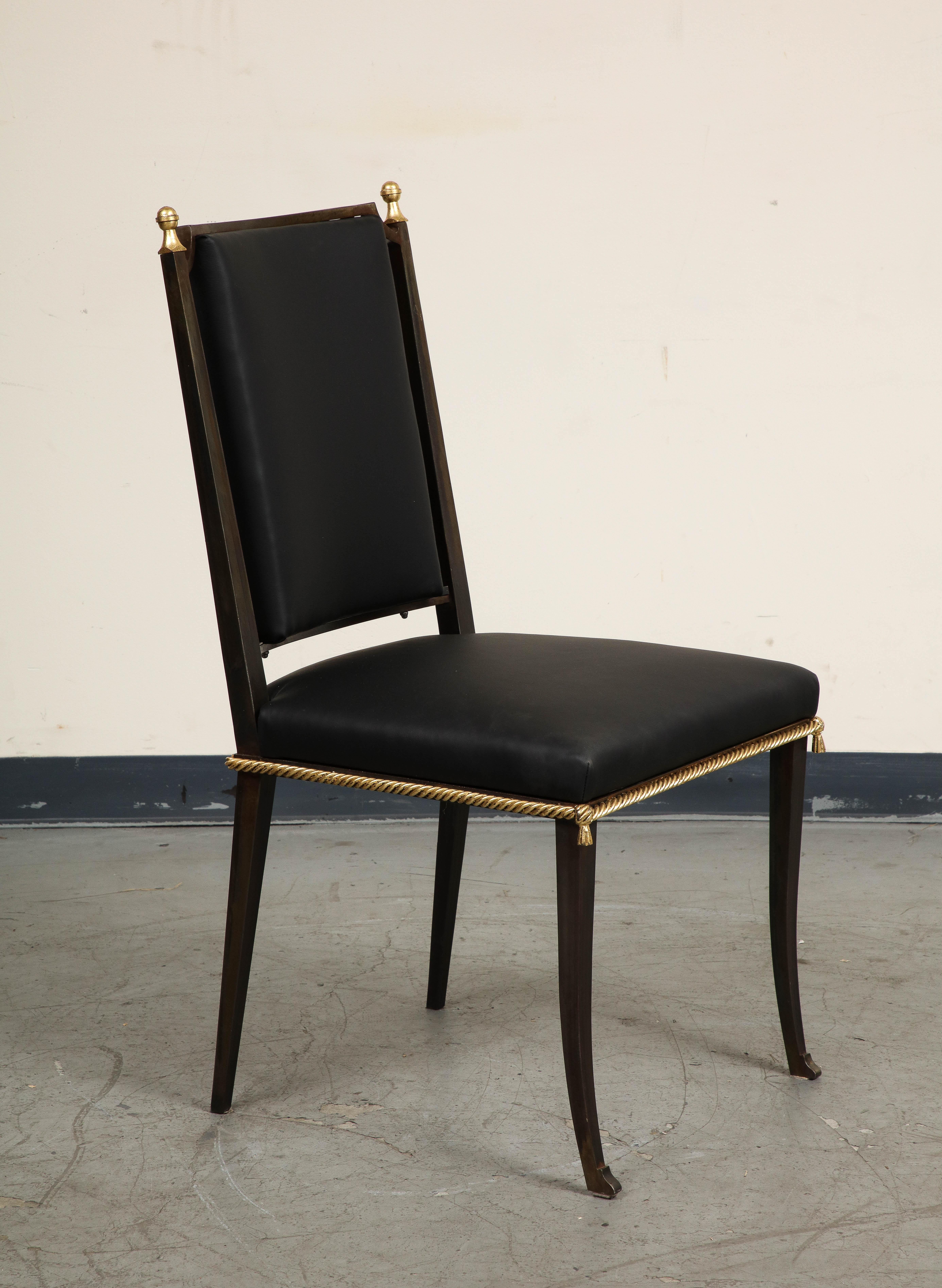 French Midcentury Blackened Iron & Gilt Dining Chairs, Set of 6 For Sale 2