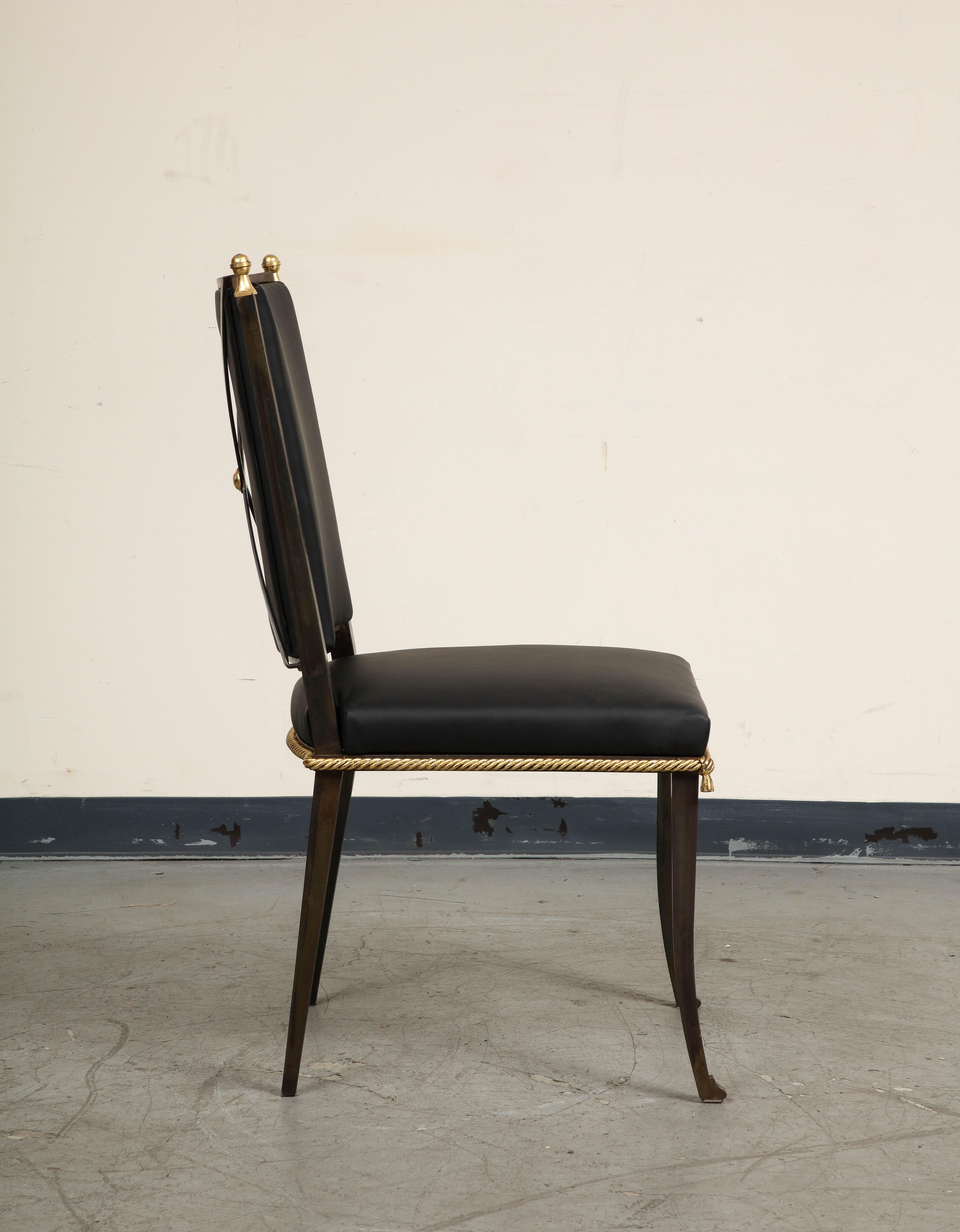 French Midcentury Blackened Iron & Gilt Dining Chairs, Set of 6 For Sale 3
