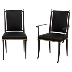 French Midcentury Blackened Iron & Gilt Dining Chairs, Set of 6