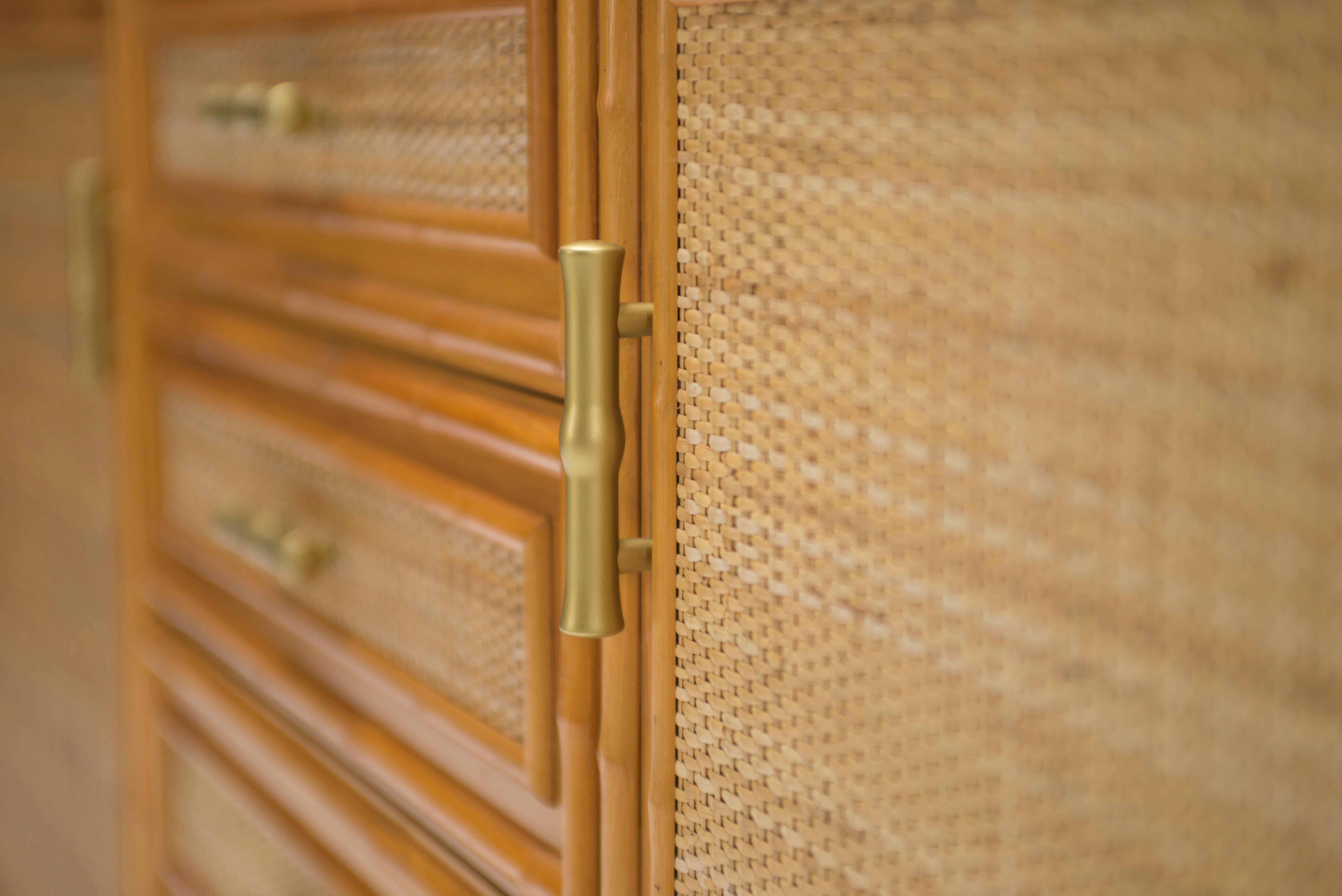 French Mid Century Brass and Bamboo Sideboard, 1970s 9