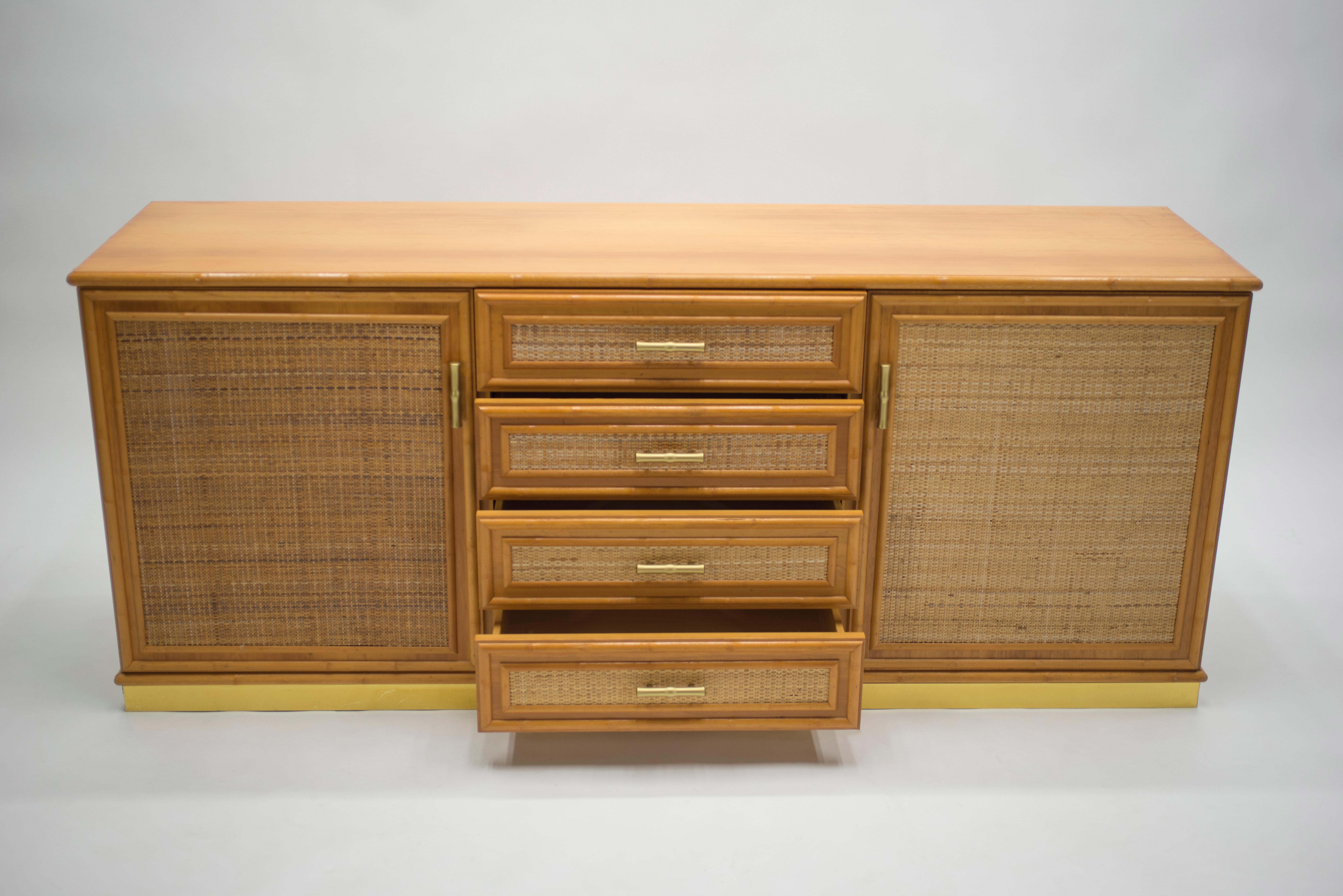 French Mid Century Brass and Bamboo Sideboard, 1970s 1