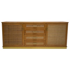 French Mid Century Brass and Bamboo Sideboard, 1970s